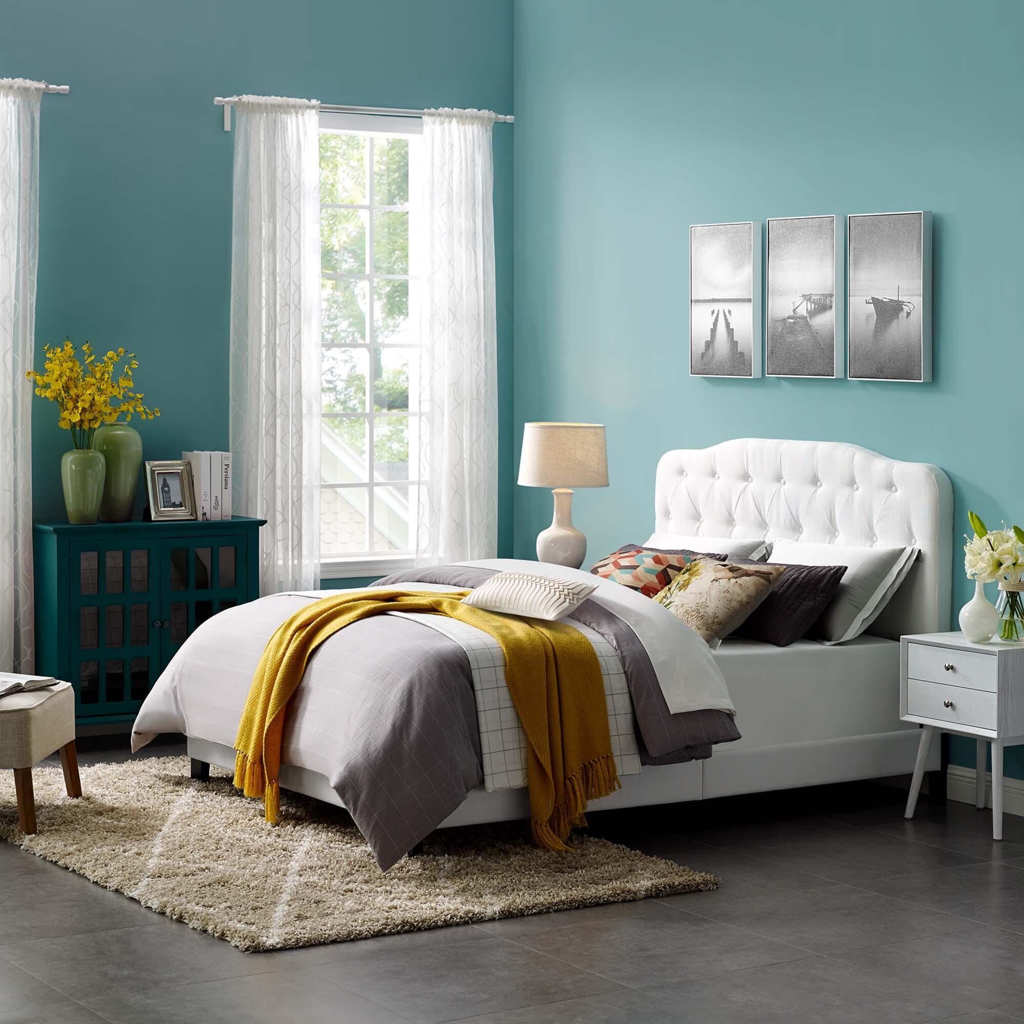 Modway Amelia Twin Upholstered Bed, White, large