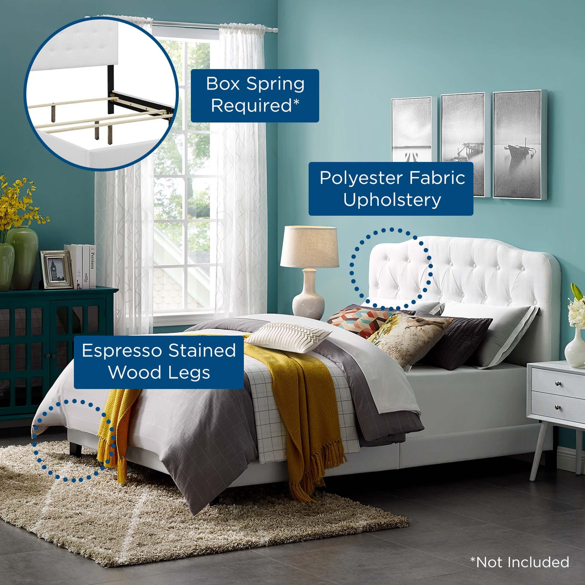 Modway Amelia Twin Upholstered Bed, White, large