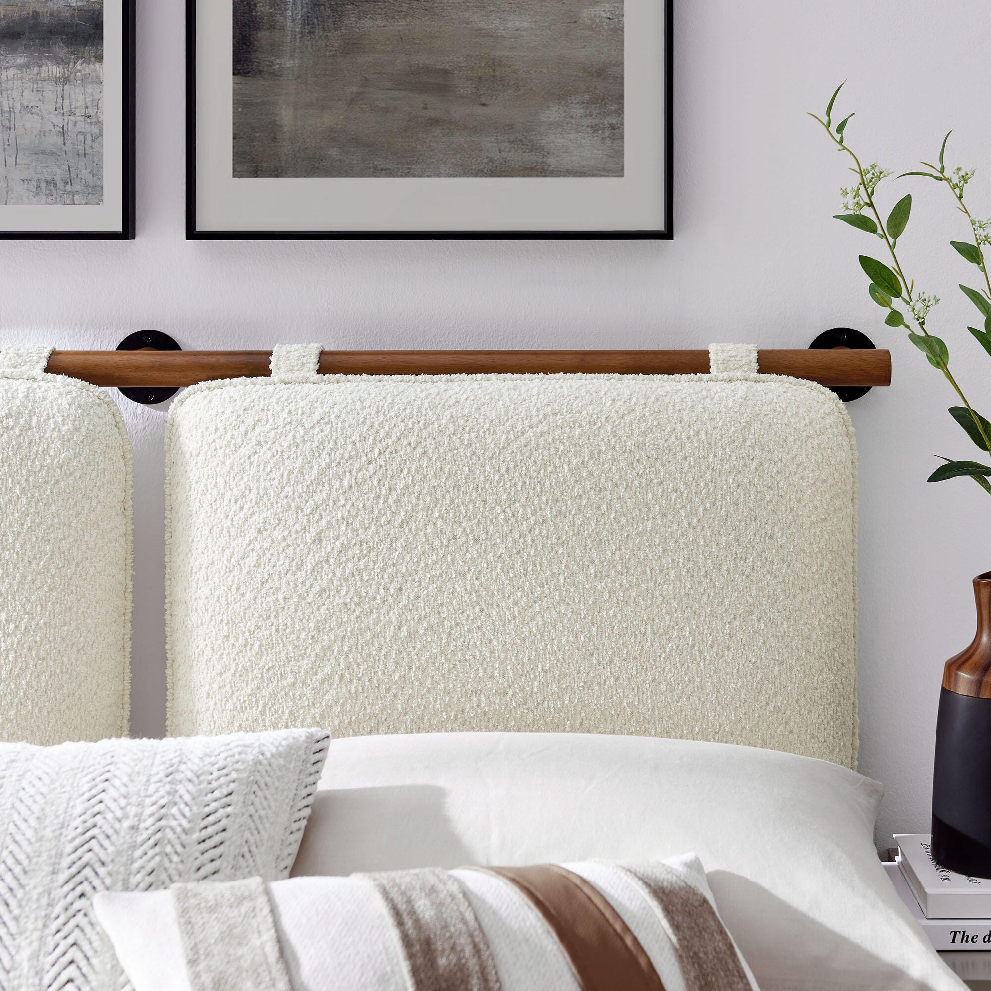 Modway Anela Full Upholstered Headboard, Cream/Walnut, large