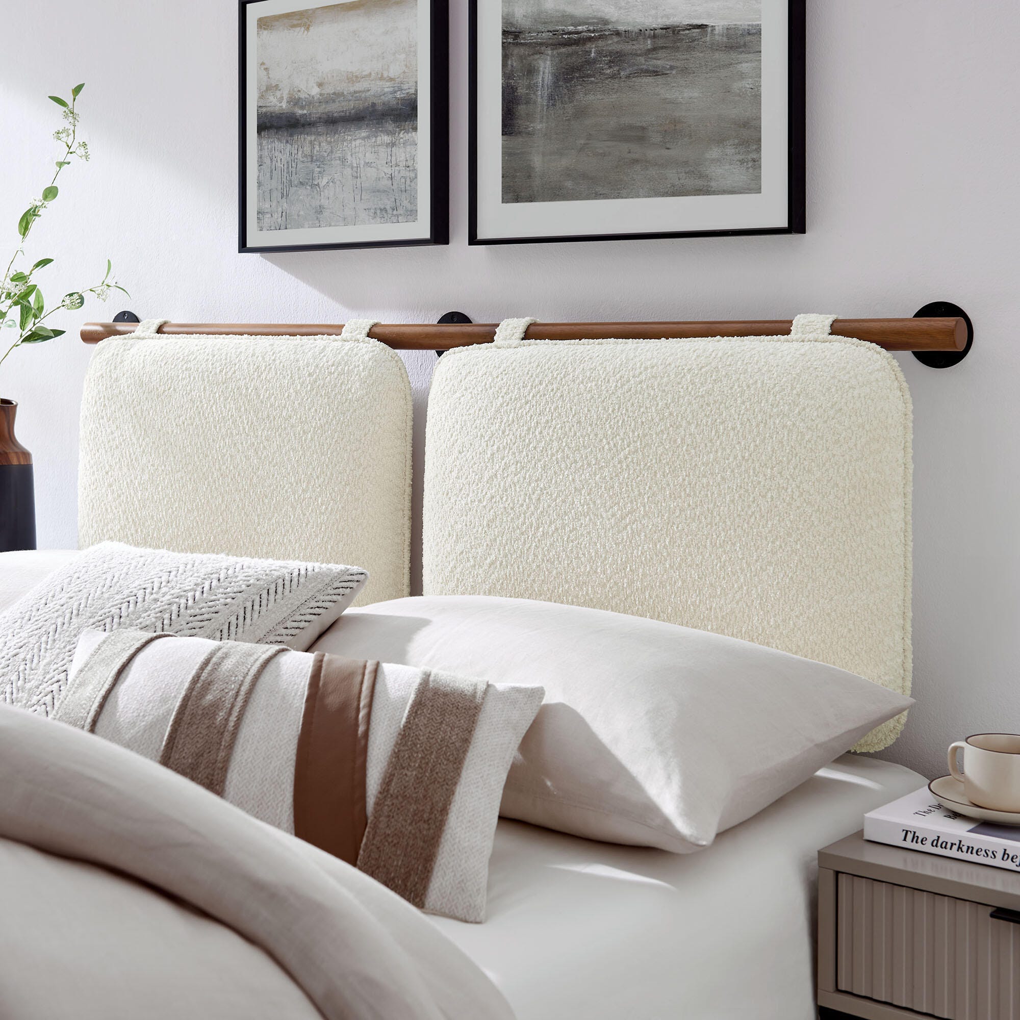 Modway Anela Full Upholstered Headboard, Cream/Walnut, large