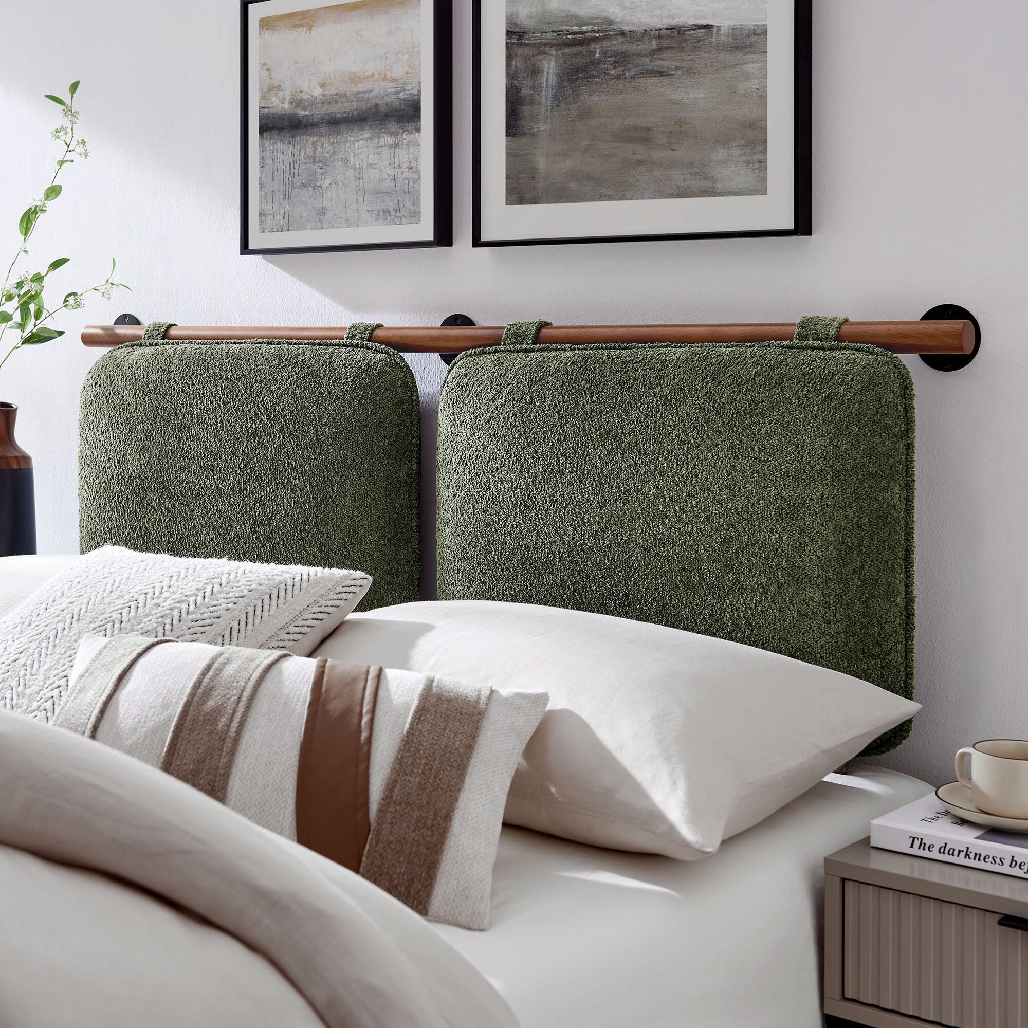 Modway Anela Full Upholstered Headboard, Sage/Walnut, large
