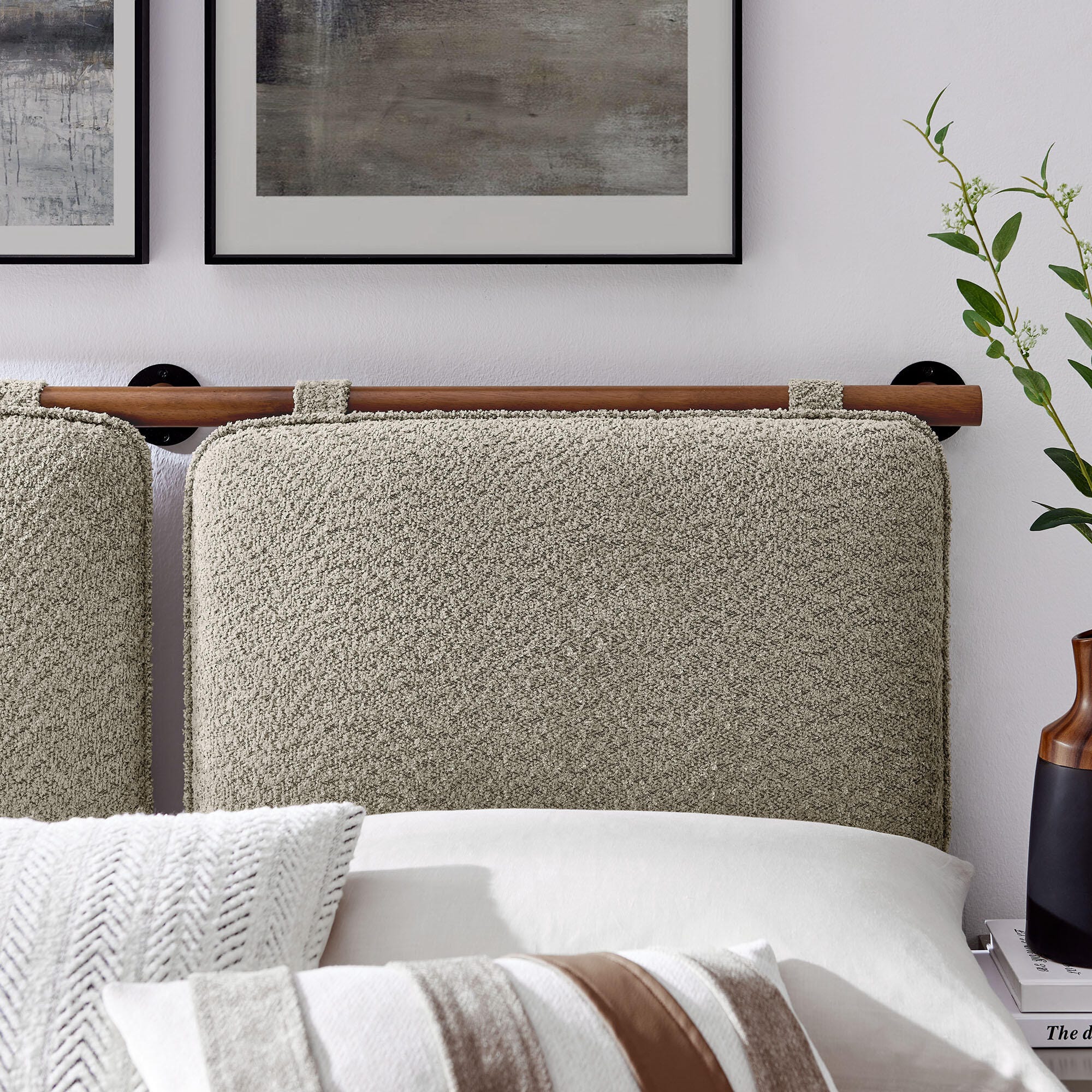 Modway Anela King Upholstered Headboard, Oatmeal/Walnut, large