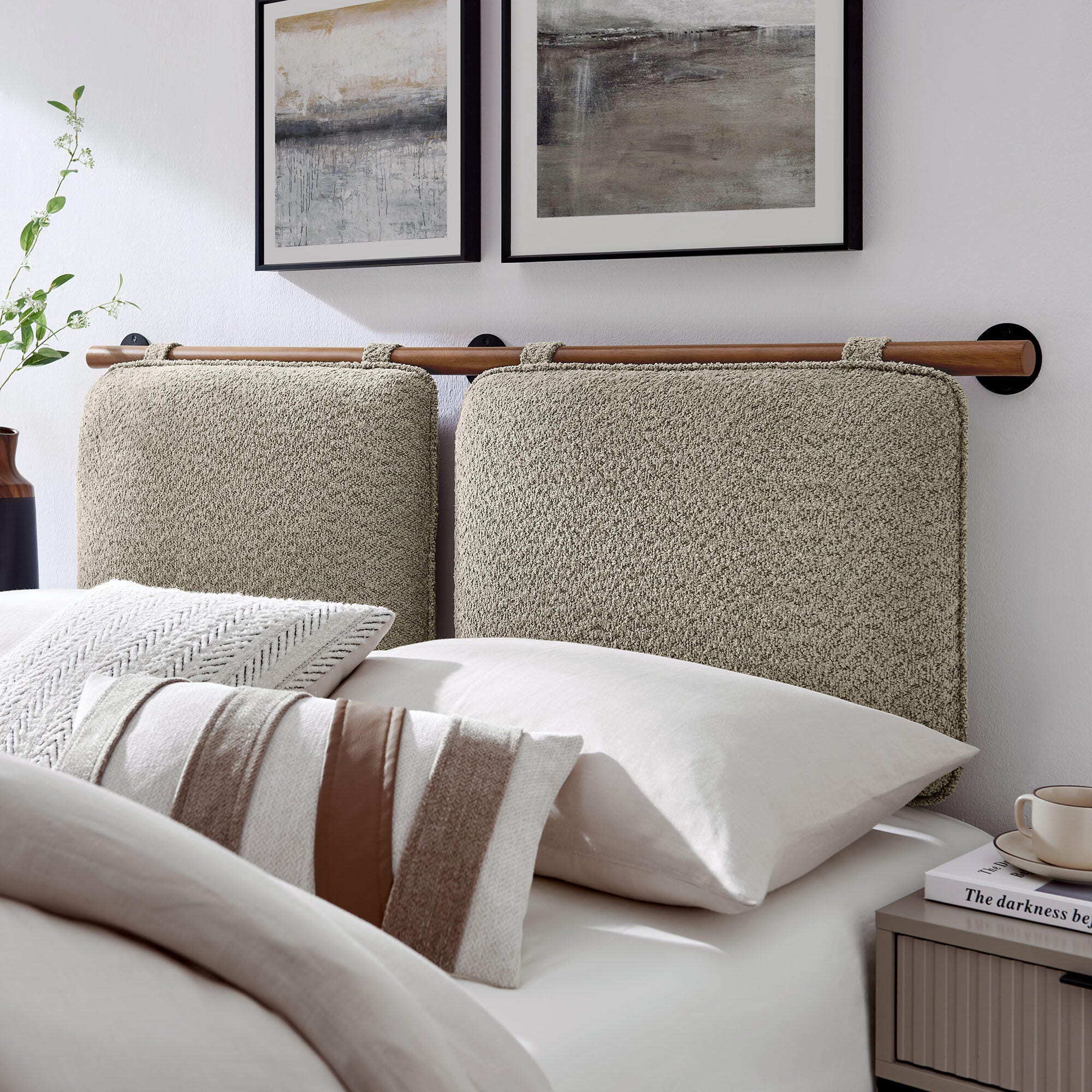 Modway Anela King Upholstered Headboard, Oatmeal/Walnut, large