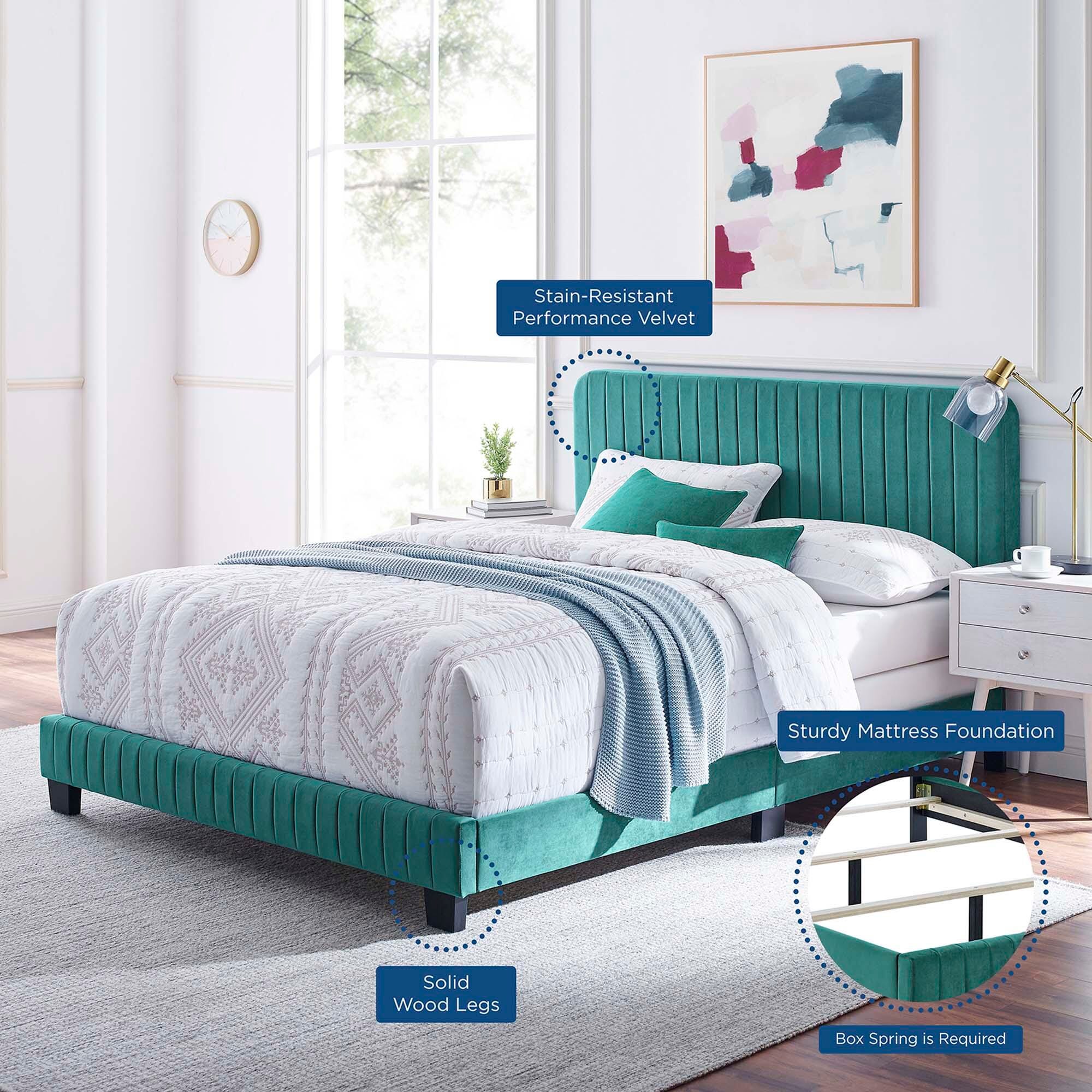 Modway Celine Full Channel Tufted Bed, Teal, large