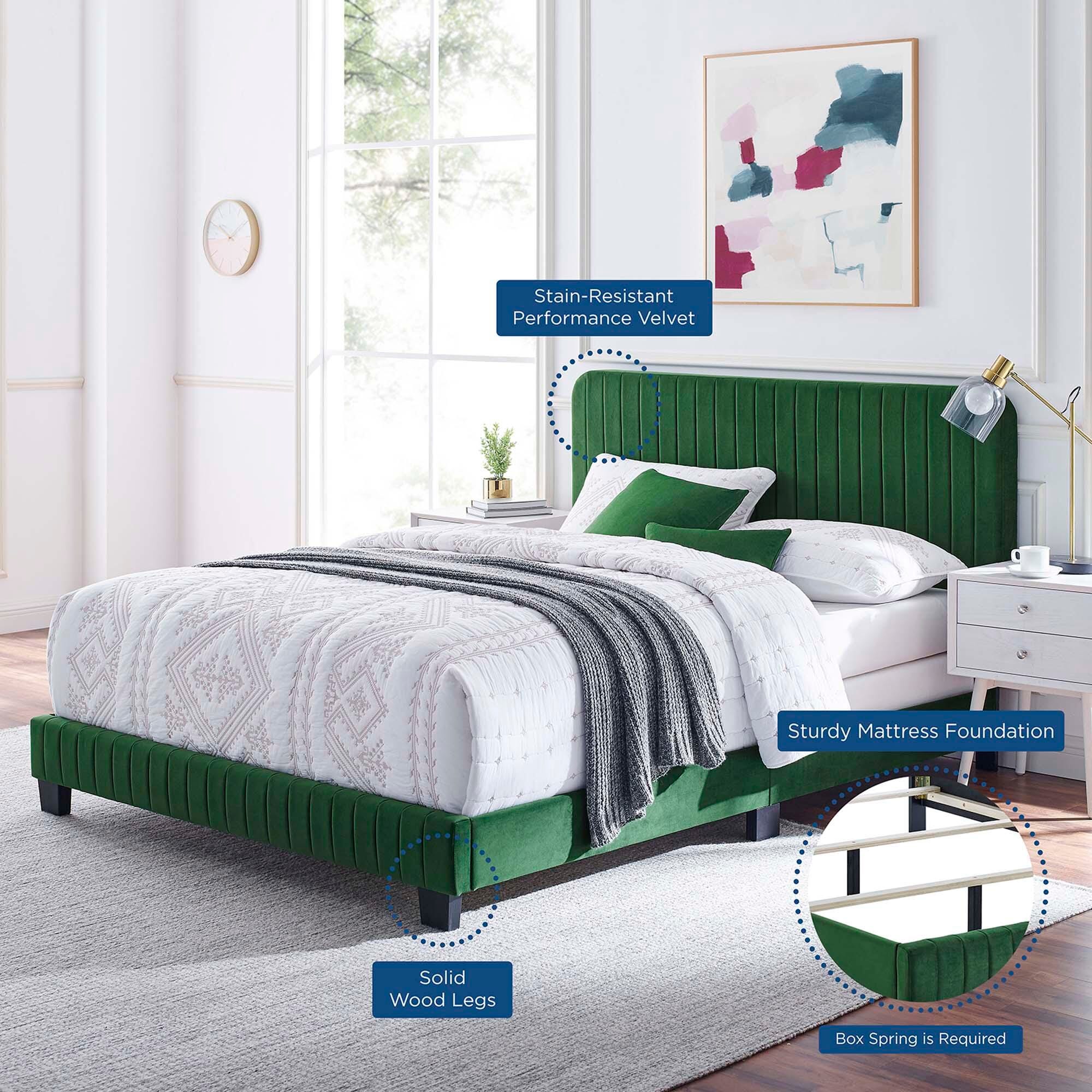 Modway Celine Full Channel Tufted Bed, Emerald, large