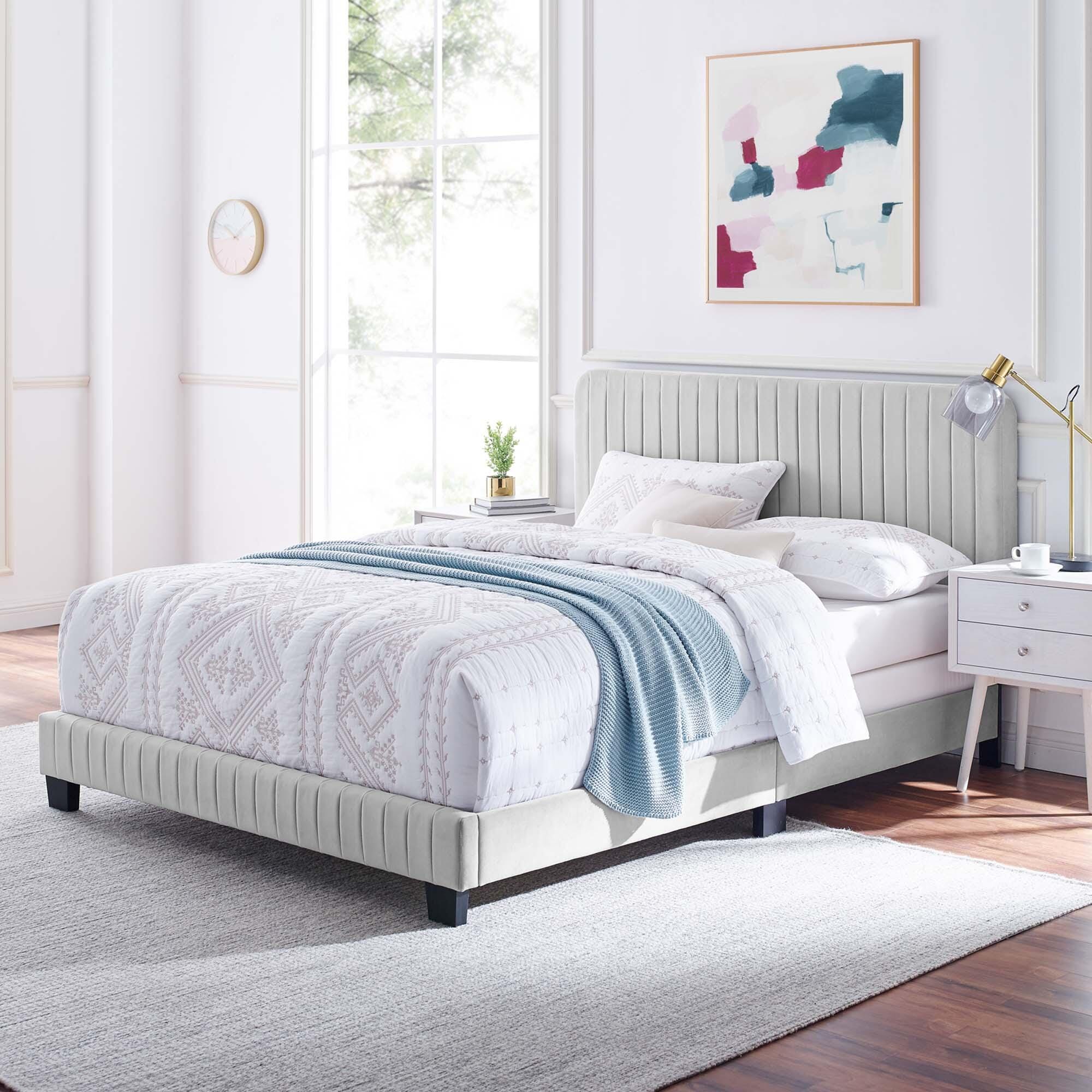 Modway Celine Full Channel Tufted Bed, Light Gray, large