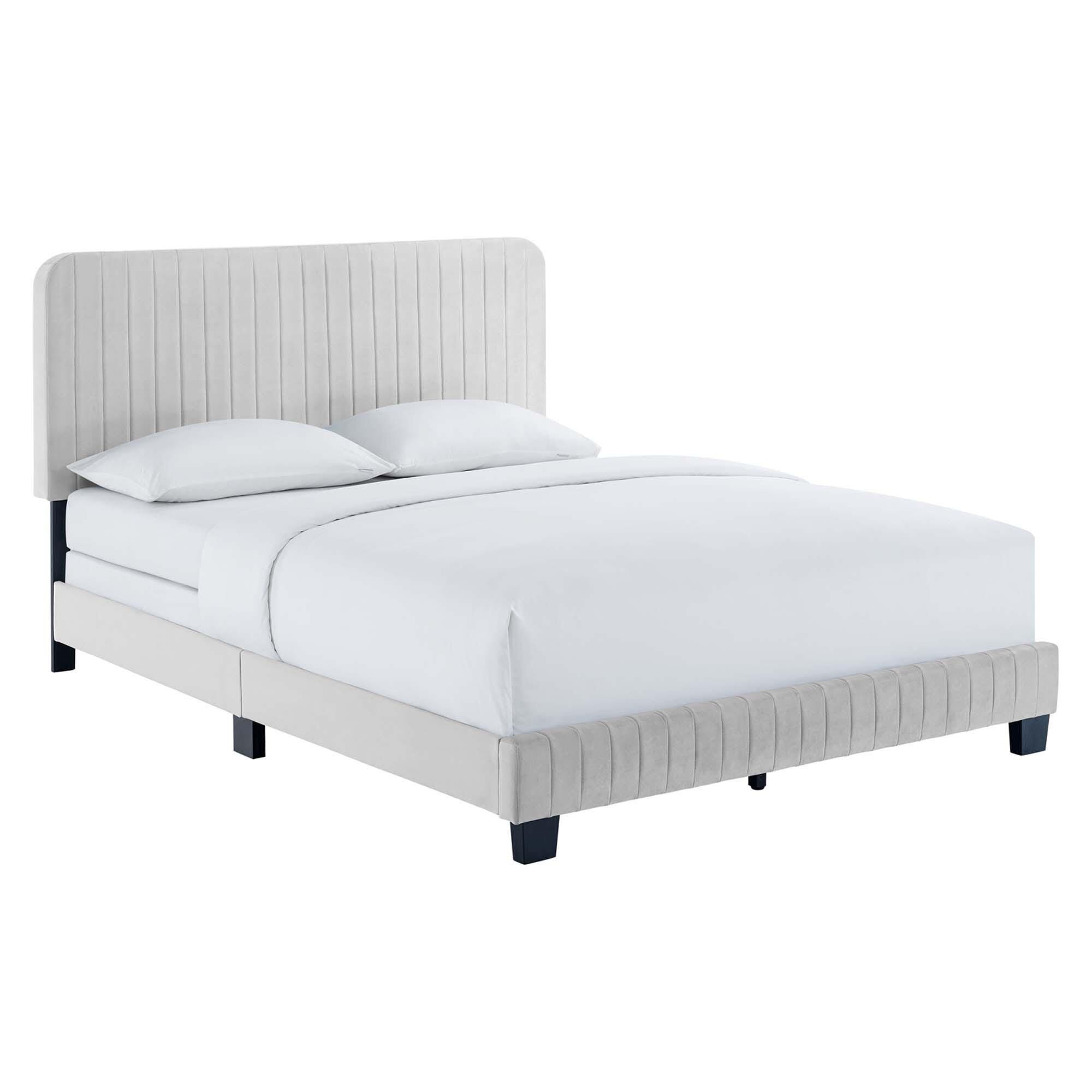 Modway Celine Full Channel Tufted Bed, Light Gray, large