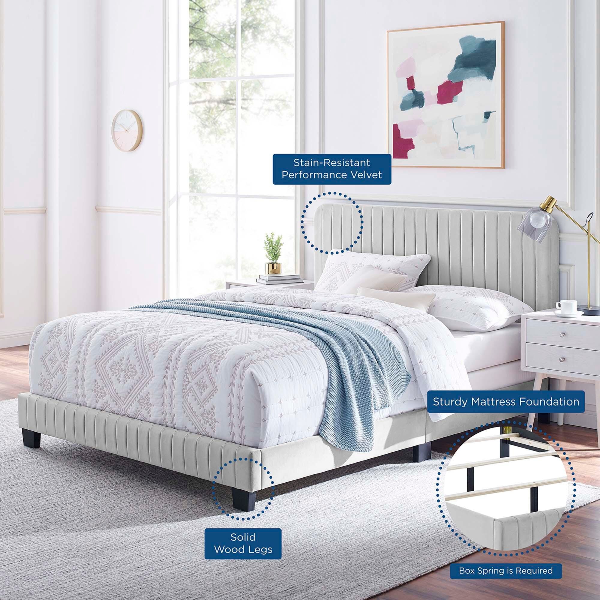 Modway Celine Full Channel Tufted Bed, Light Gray, large