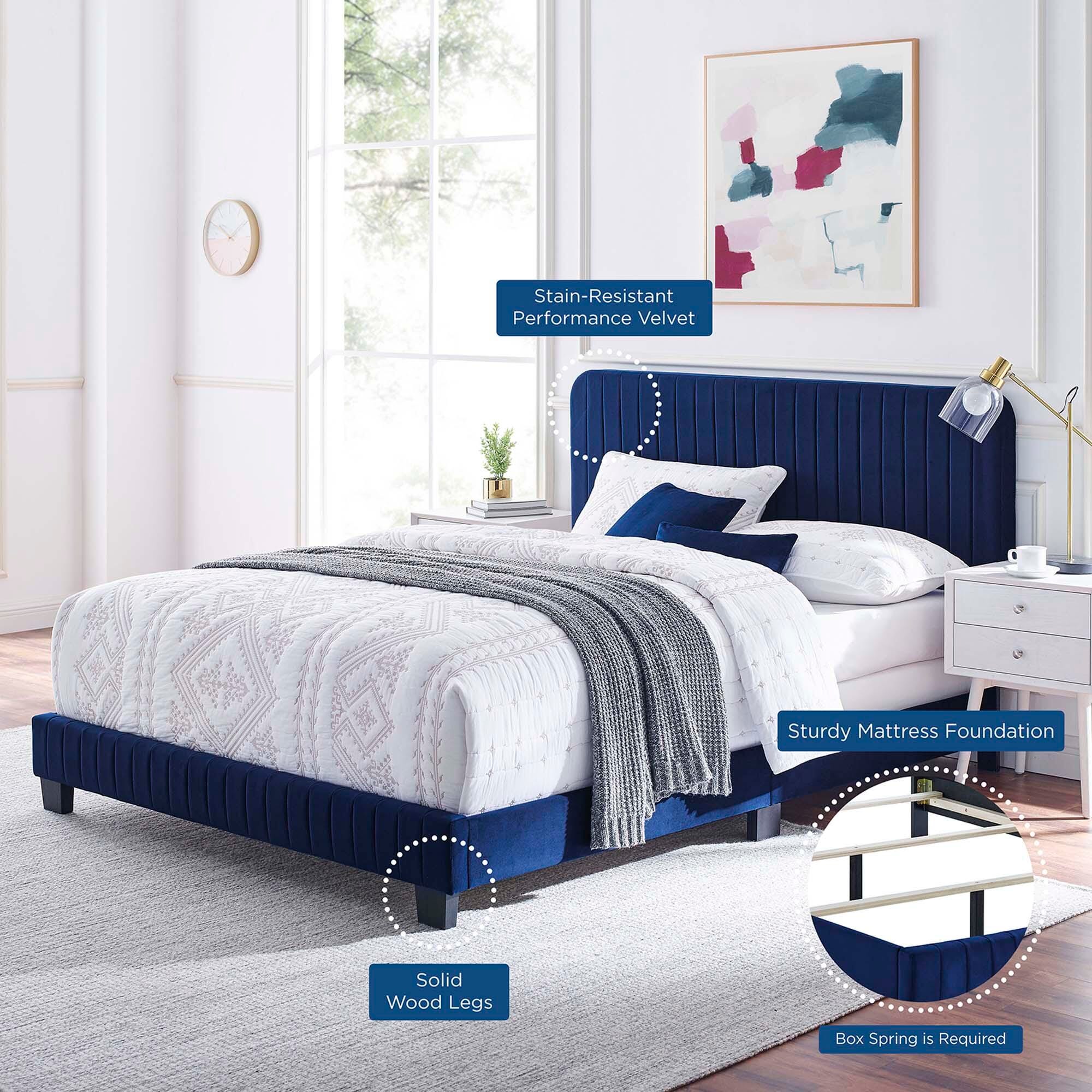 Modway Celine Full Channel Tufted Bed, Navy, large