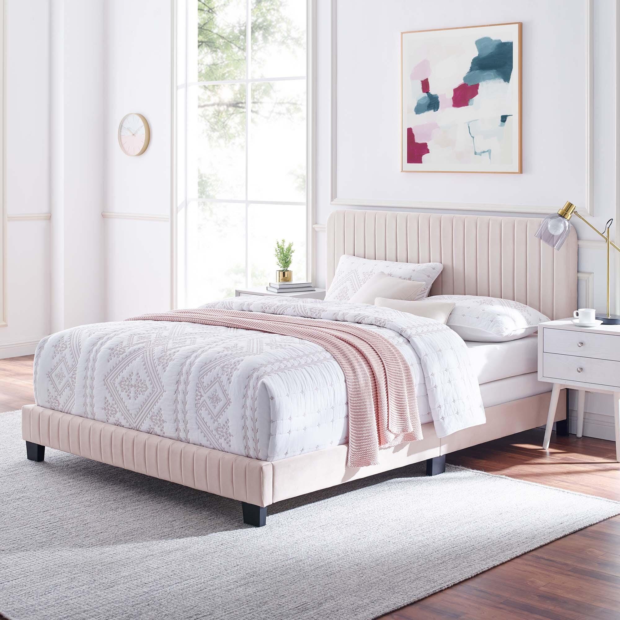 Modway Celine Full Channel Tufted Bed, Pink, large