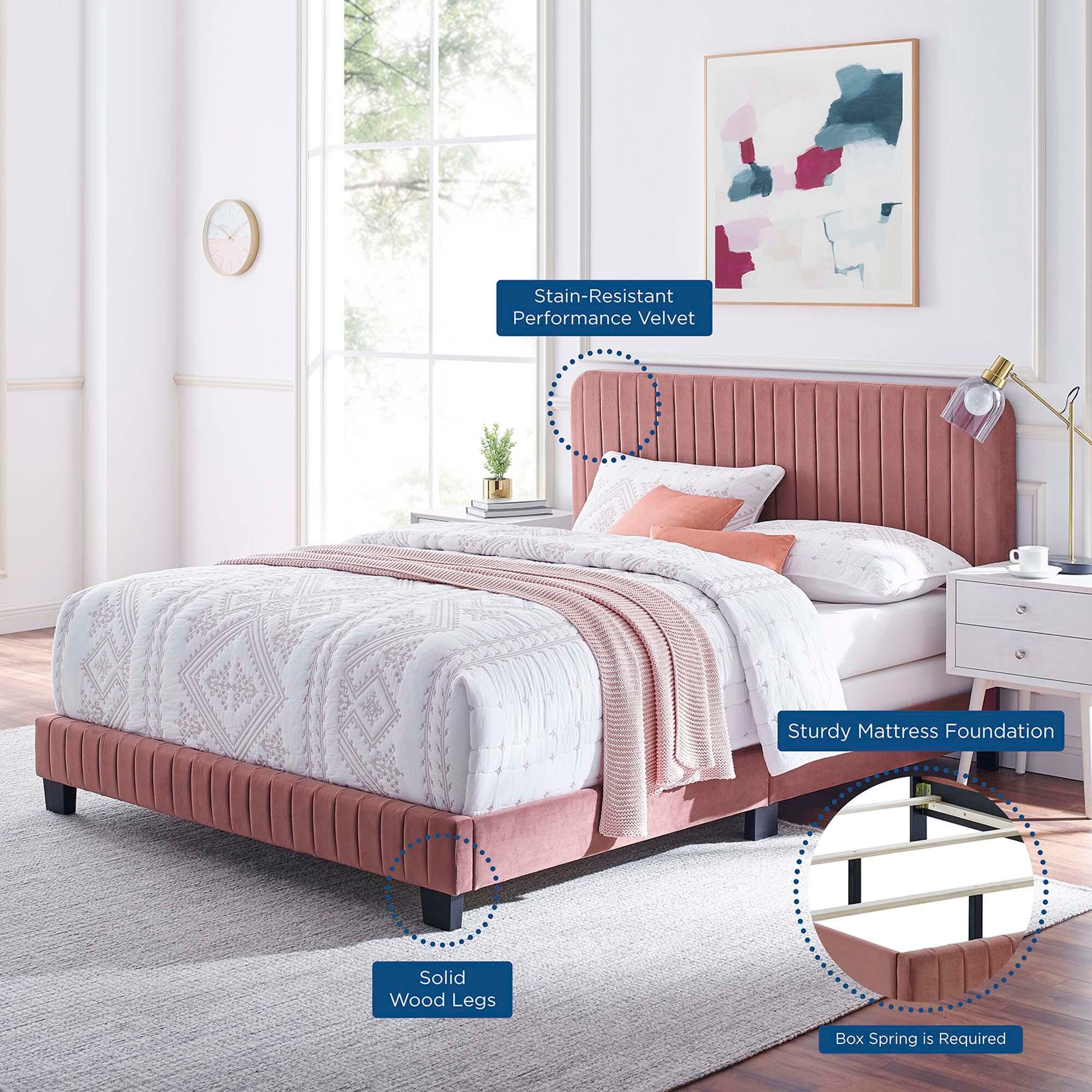 Modway Celine Twin Channel Tufted Bed, Dusty Rose, large