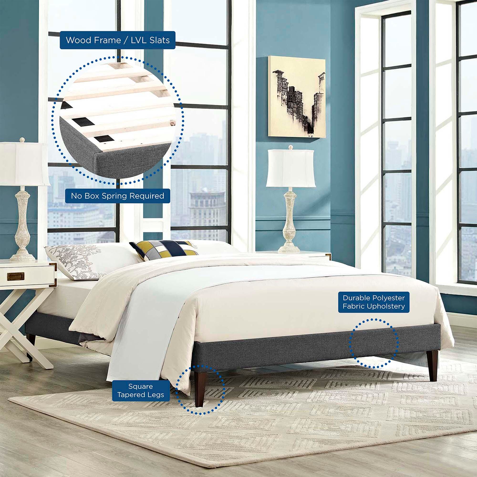 Modway Tessie Full Bed with Squared Tapered Legs, Gray, large