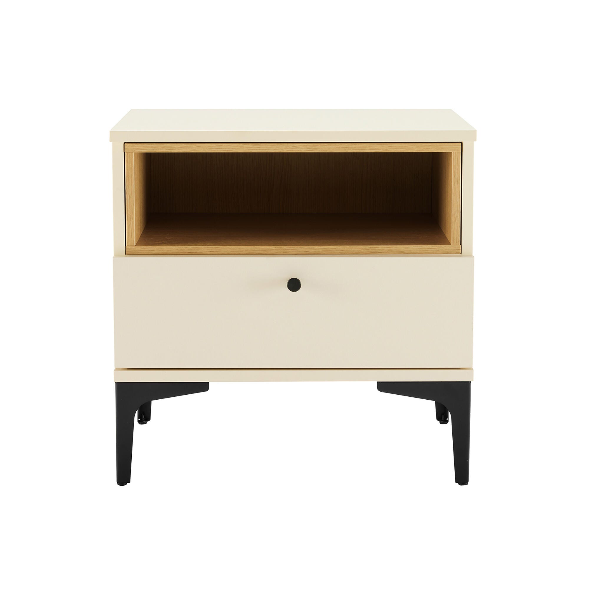 Manhattan Comfort Amara 20" 1 Drawer Nightstand, Cream/Natural Oak, large