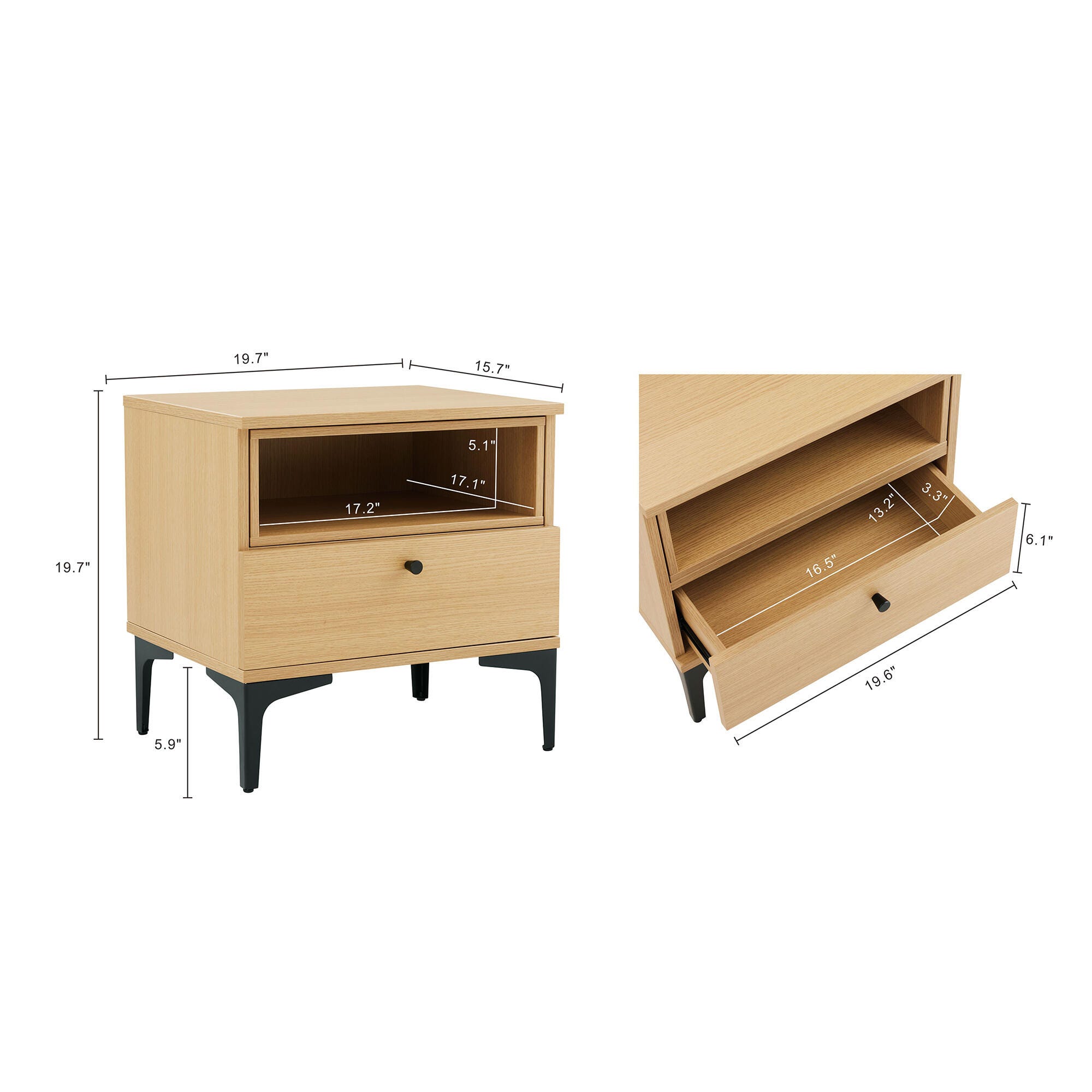 Manhattan Comfort Amara 20" 1 Drawer Nightstand, Natural Oak, large