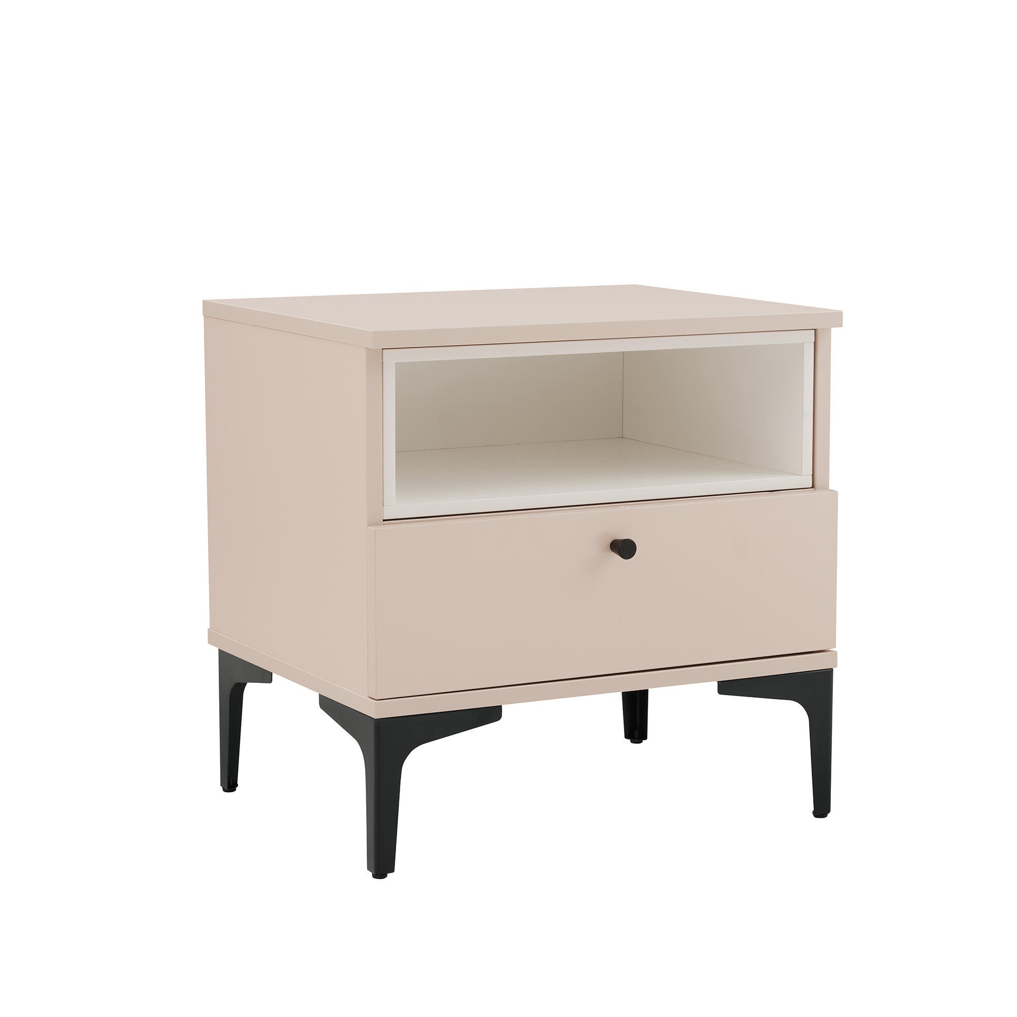 Manhattan Comfort Amara 20" 1 Drawer Nightstand, Pale Rose/White, large