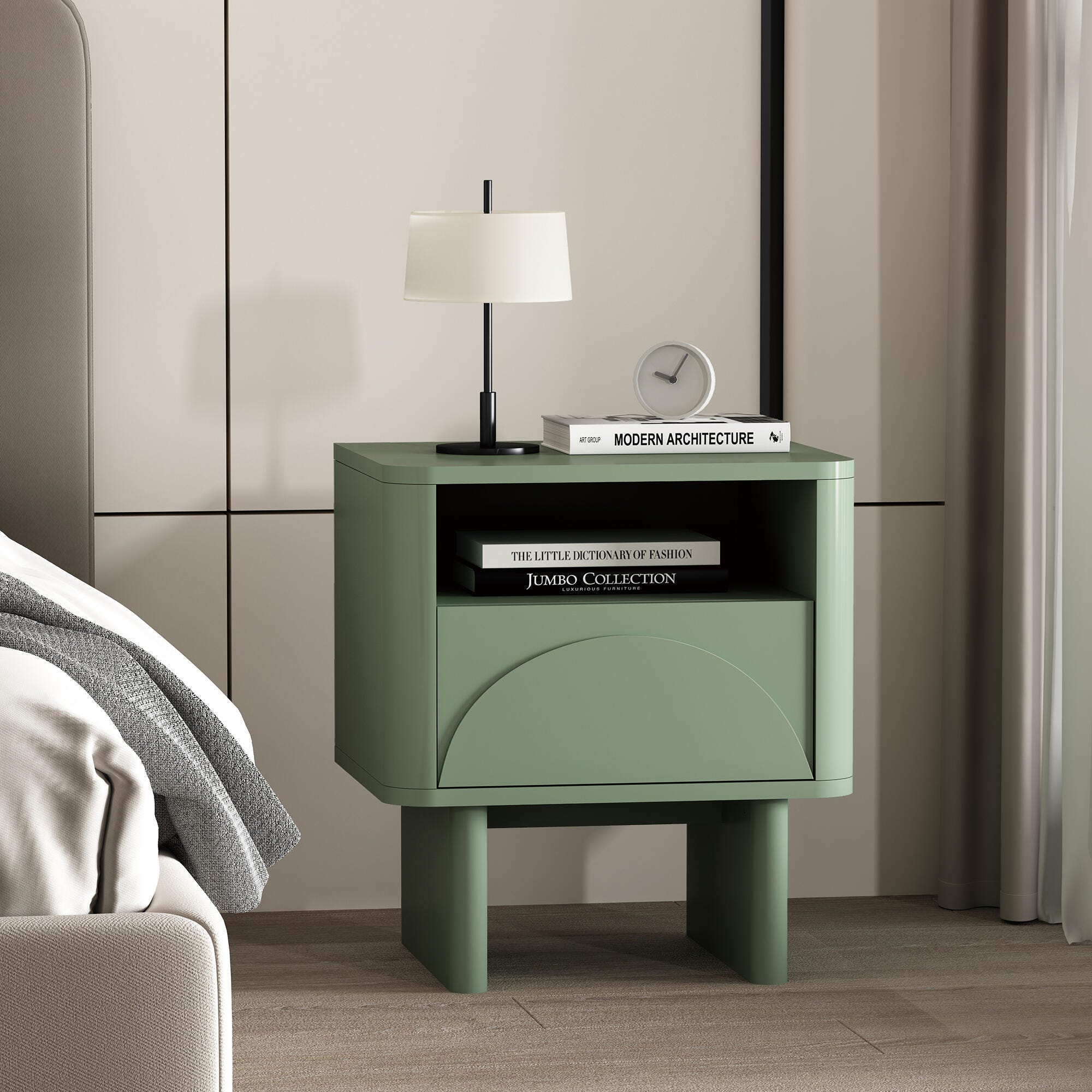 Manhattan Comfort Ella 20" 1 Drawer Nightstand, Sage Green, large