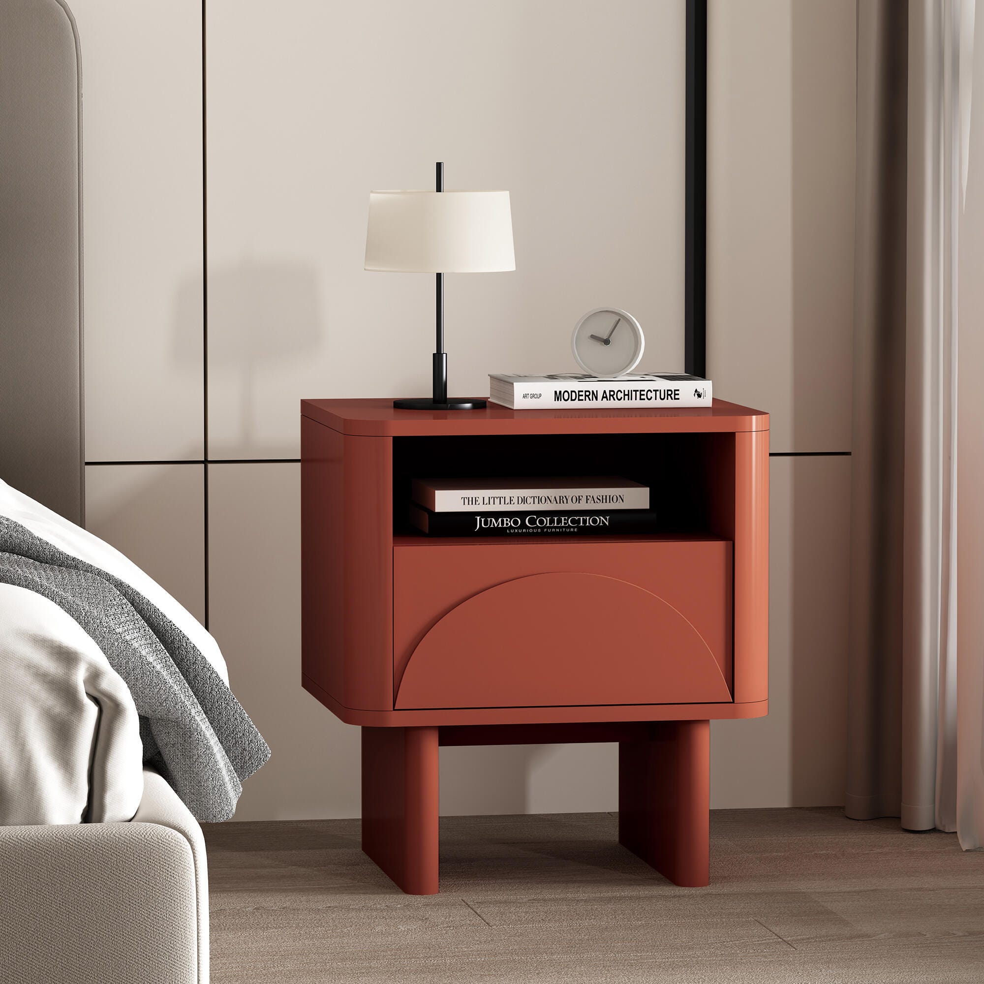 Manhattan Comfort Ella 20" 1 Drawer Nightstand, Terracotta, rollover