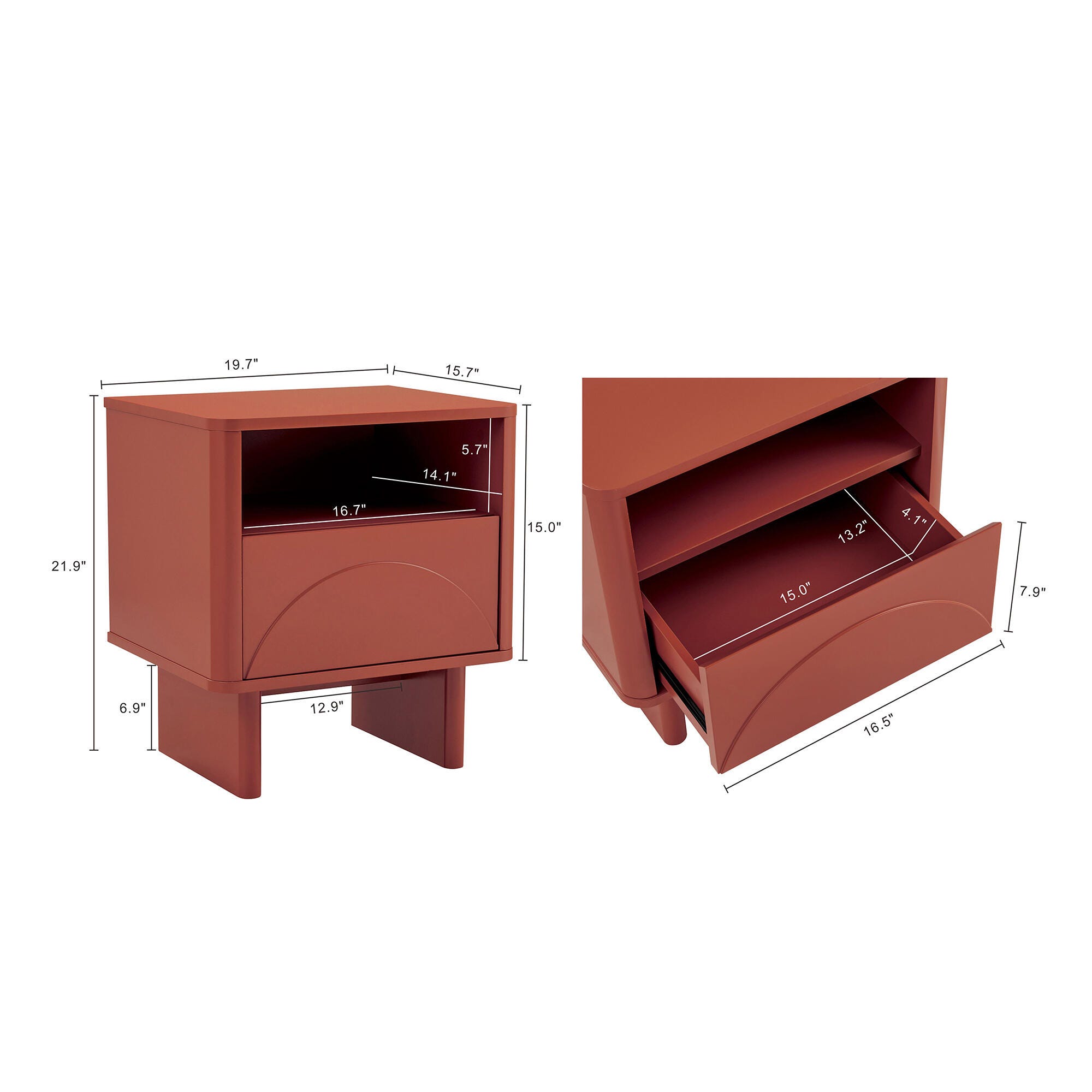 Manhattan Comfort Ella 20" 1 Drawer Nightstand, Terracotta, large
