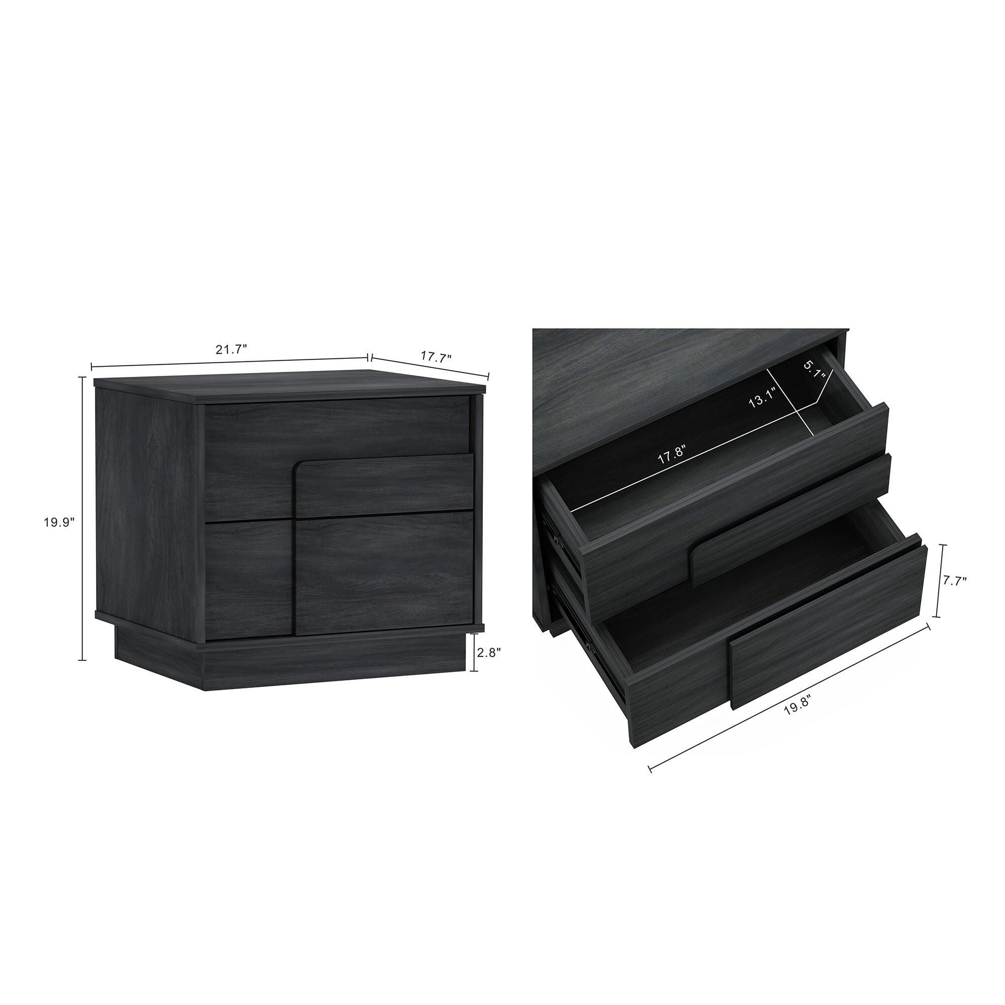 Manhattan Comfort Horizon 22" 2 Drawer Nightstand, Charcoal Gray, large