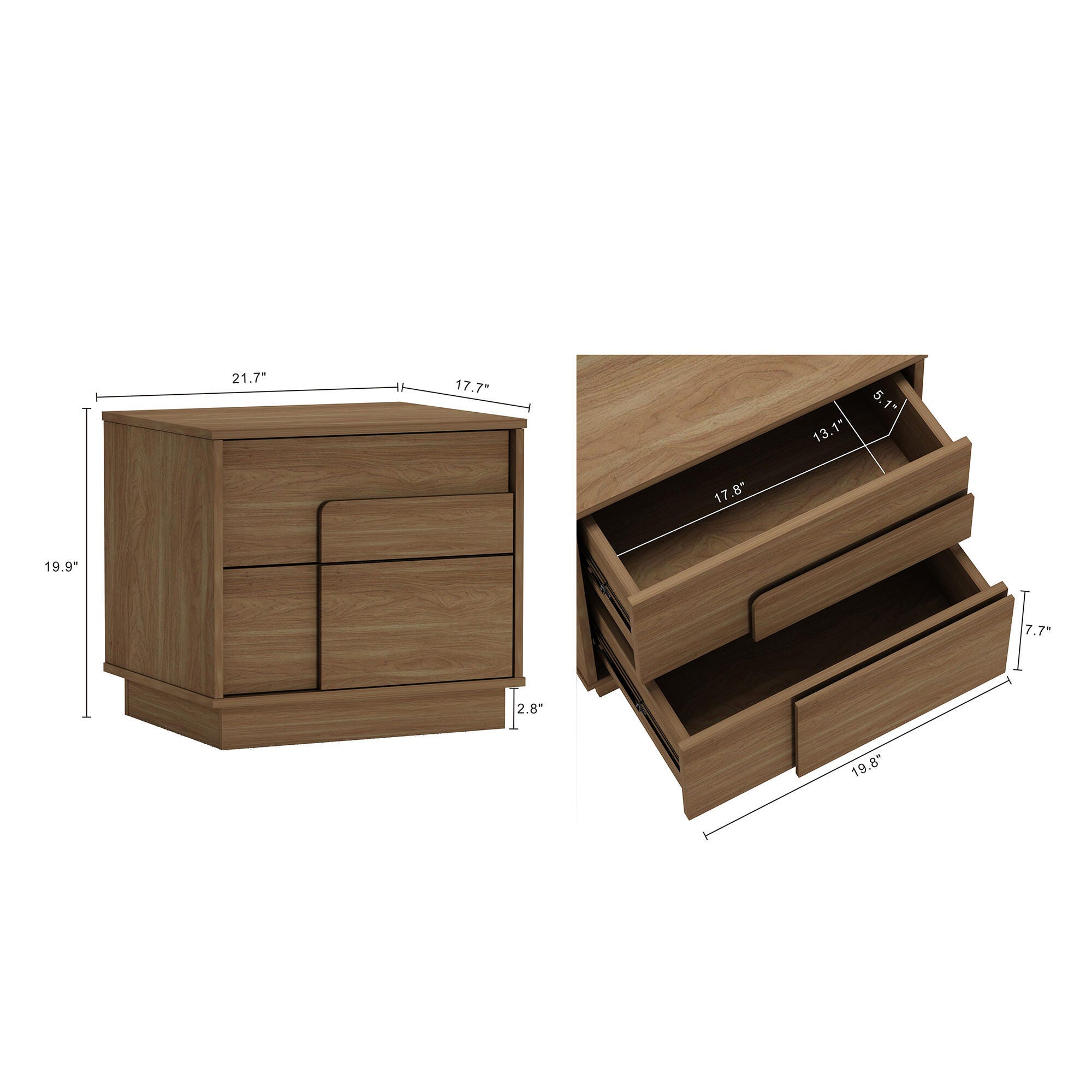 Manhattan Comfort Horizon 22" 2 Drawer Nightstand, Maple, large