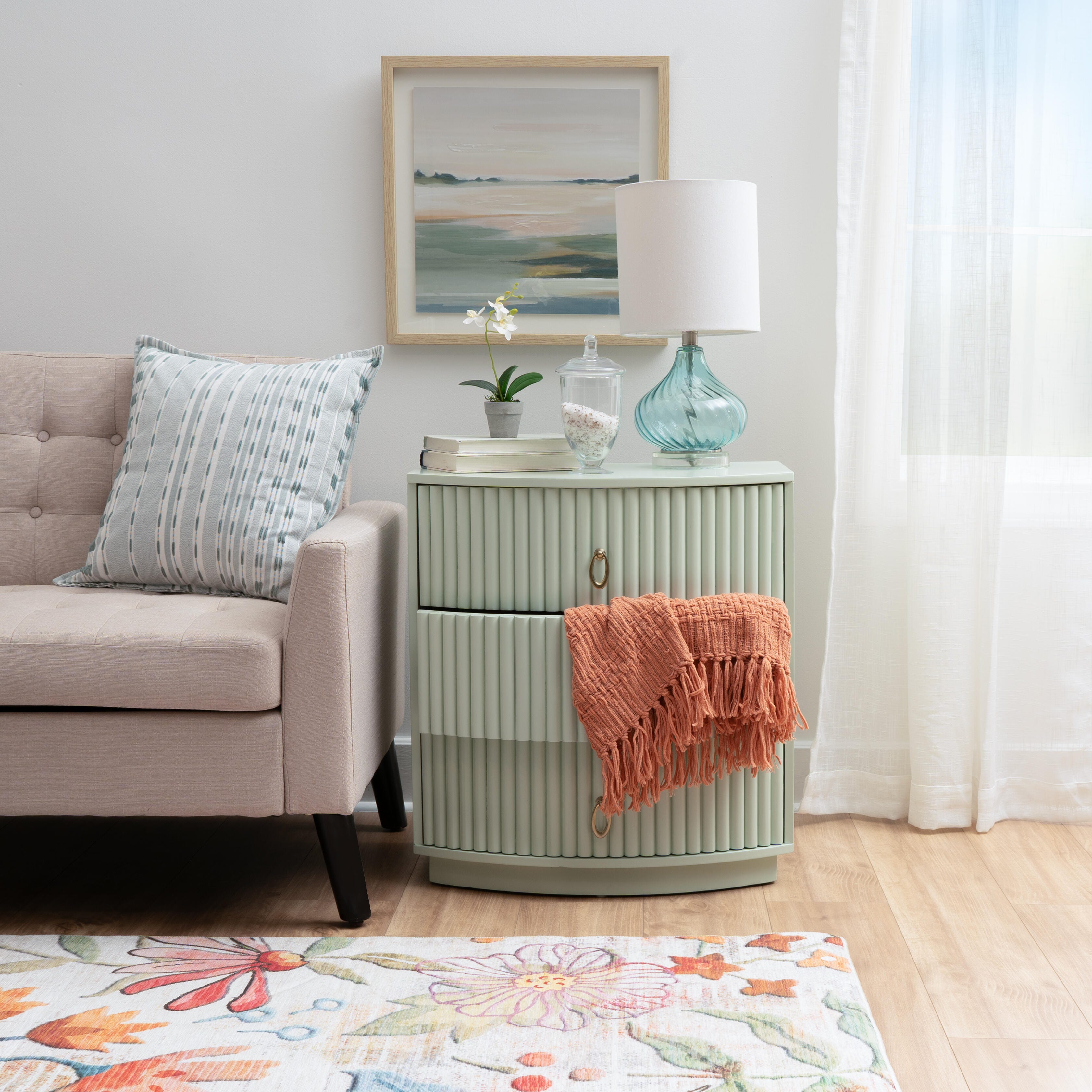 Linon Kara 24" 3 Drawer Nightstand, Sage Green, large