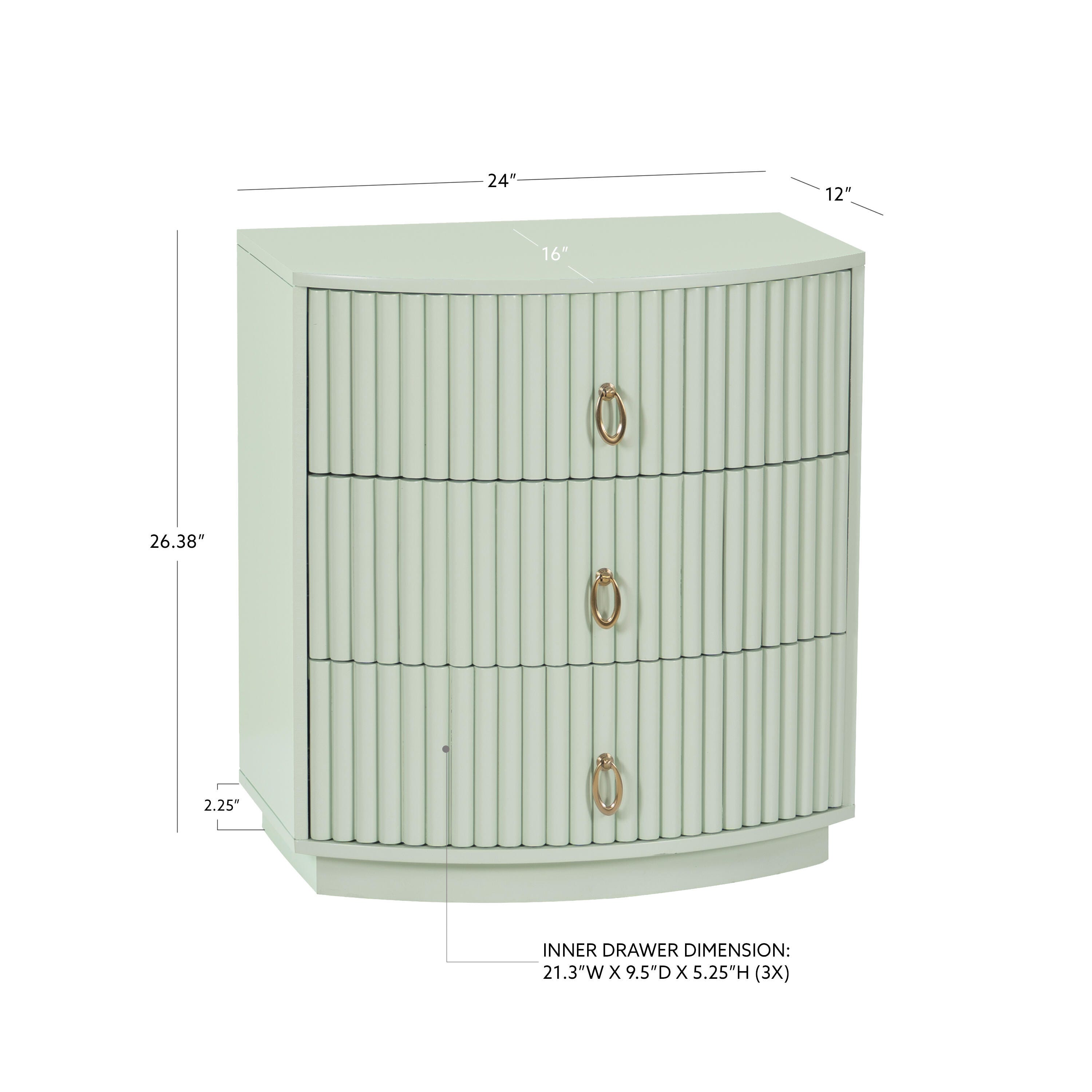 Linon Kara 24" 3 Drawer Nightstand, Sage Green, large