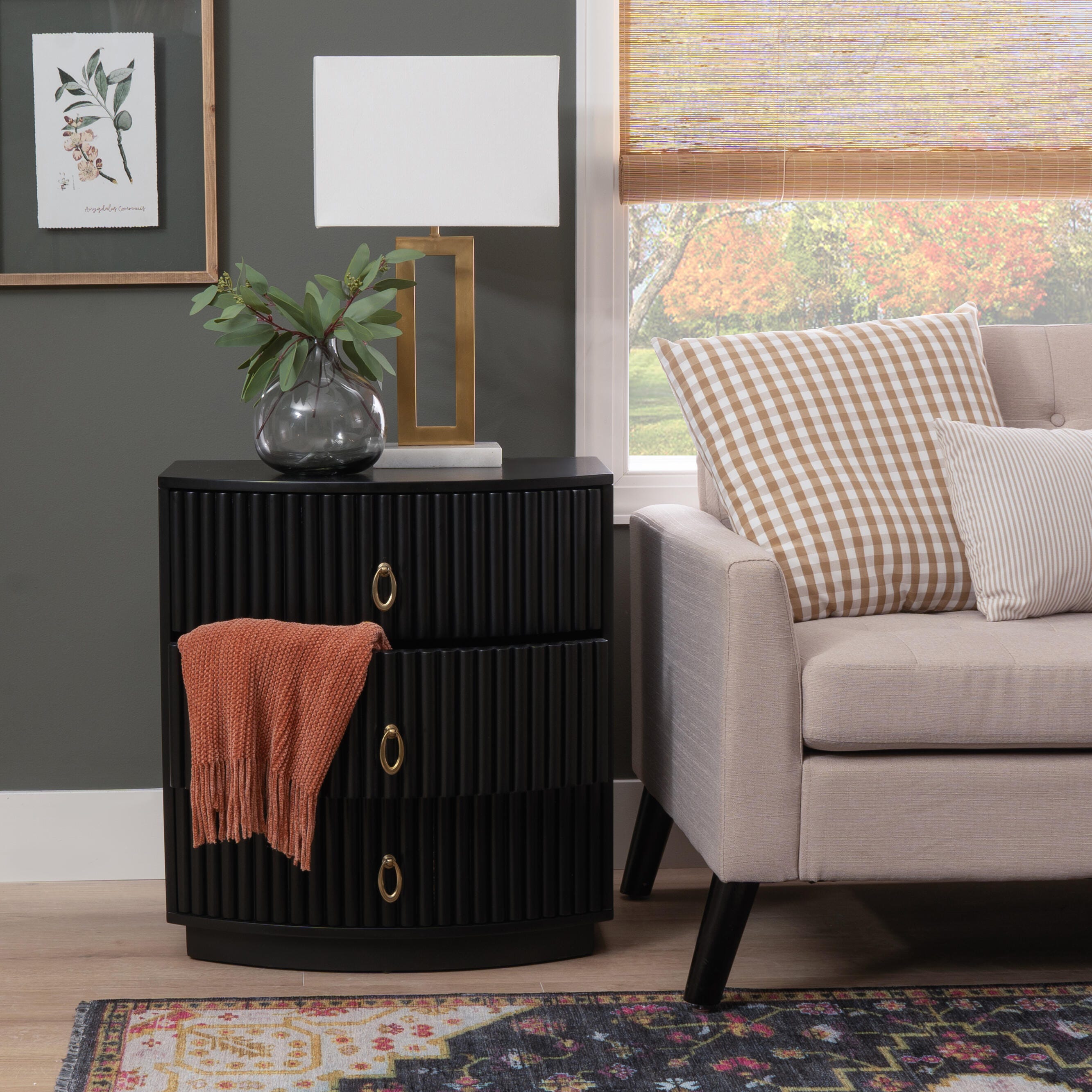 Linon Kara 24" 3 Drawer Nightstand, Black, large