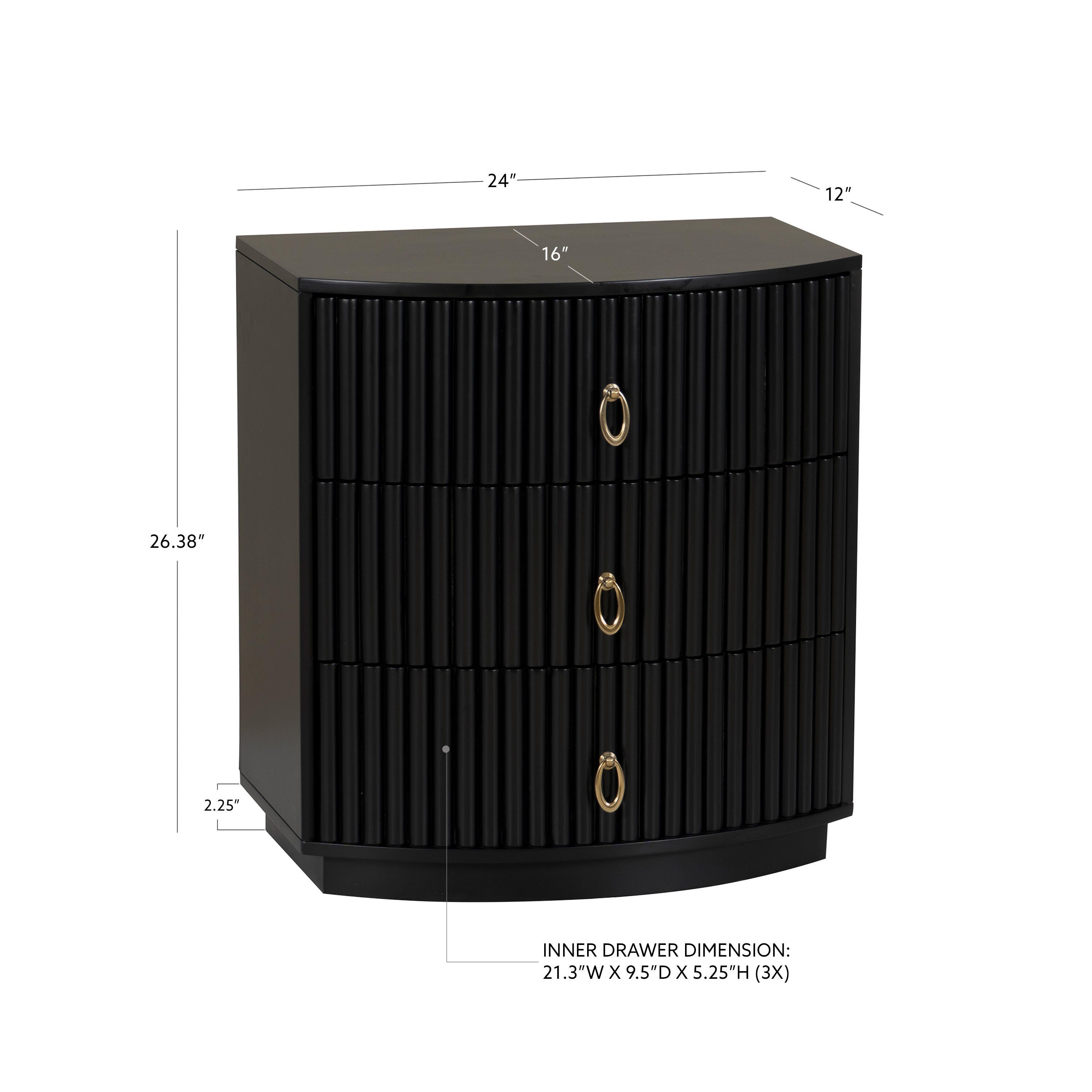 Linon Kara 24" 3 Drawer Nightstand, Black, large