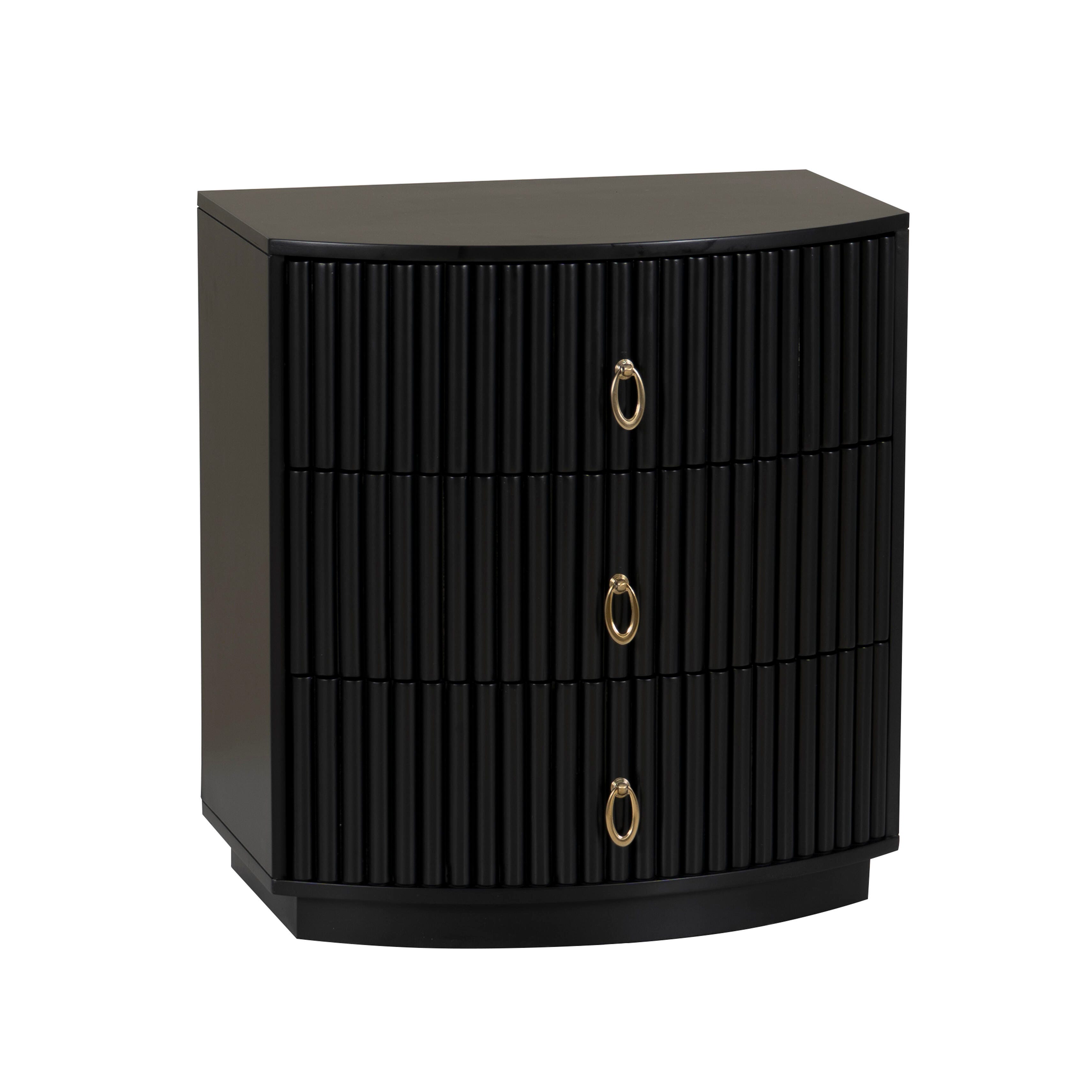 Linon Kara 24" 3 Drawer Nightstand, Black, large