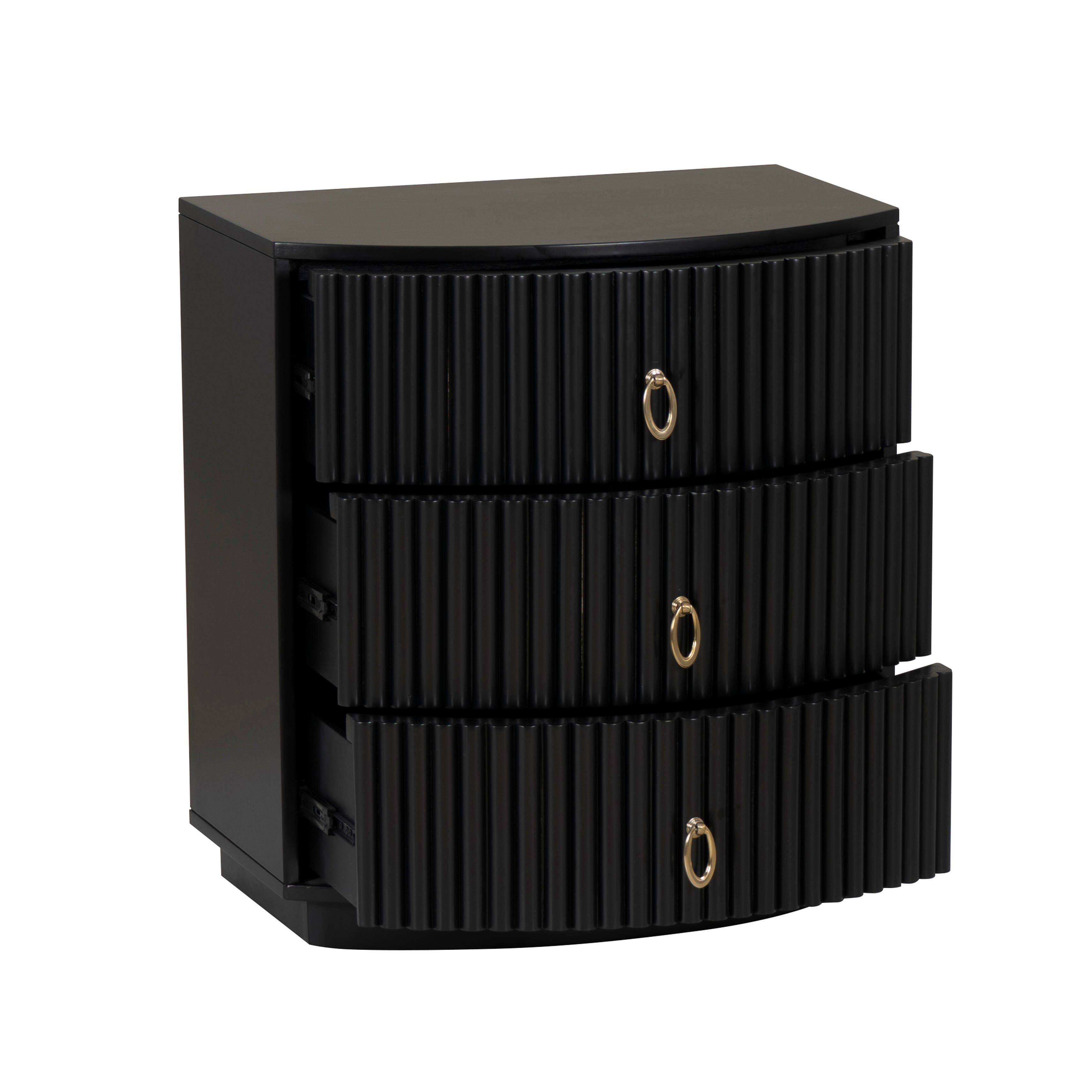 Linon Kara 24" 3 Drawer Nightstand, Black, large