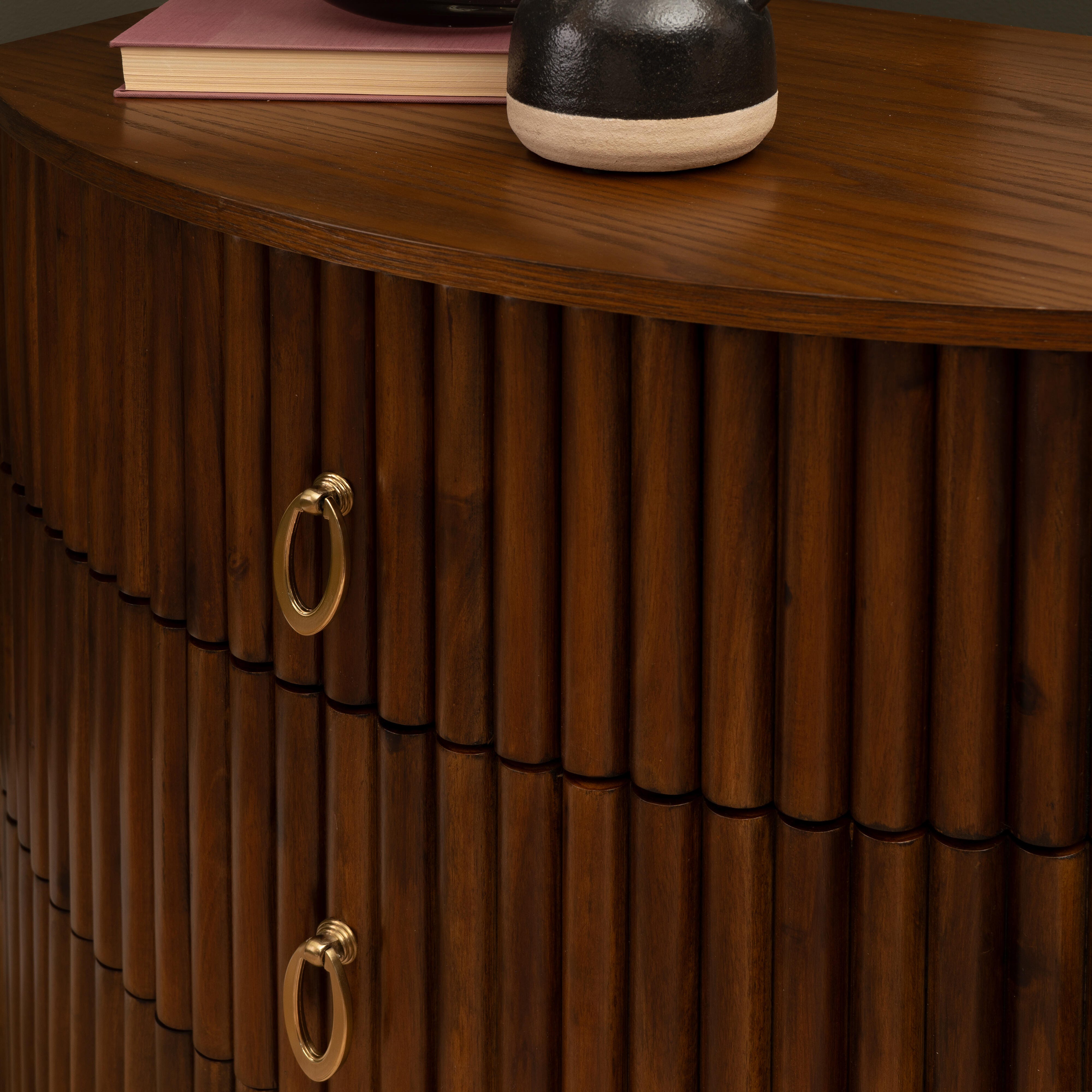 Linon Kara 24" 3 Drawer Nightstand, Walnut, large