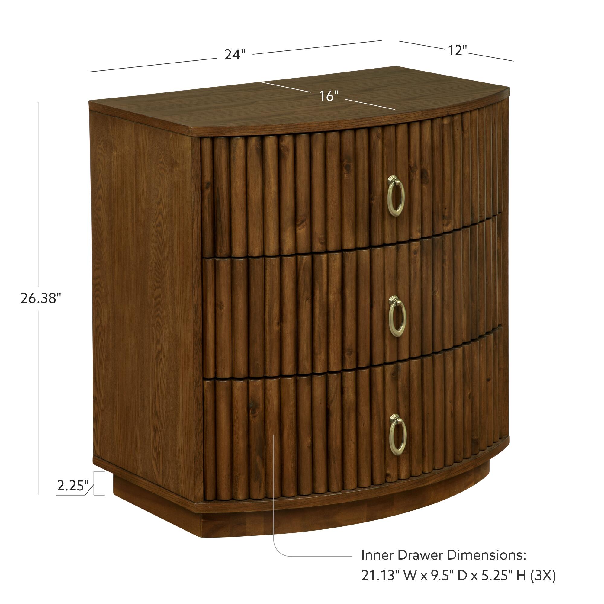 Linon Kara 24" 3 Drawer Nightstand, Walnut, large
