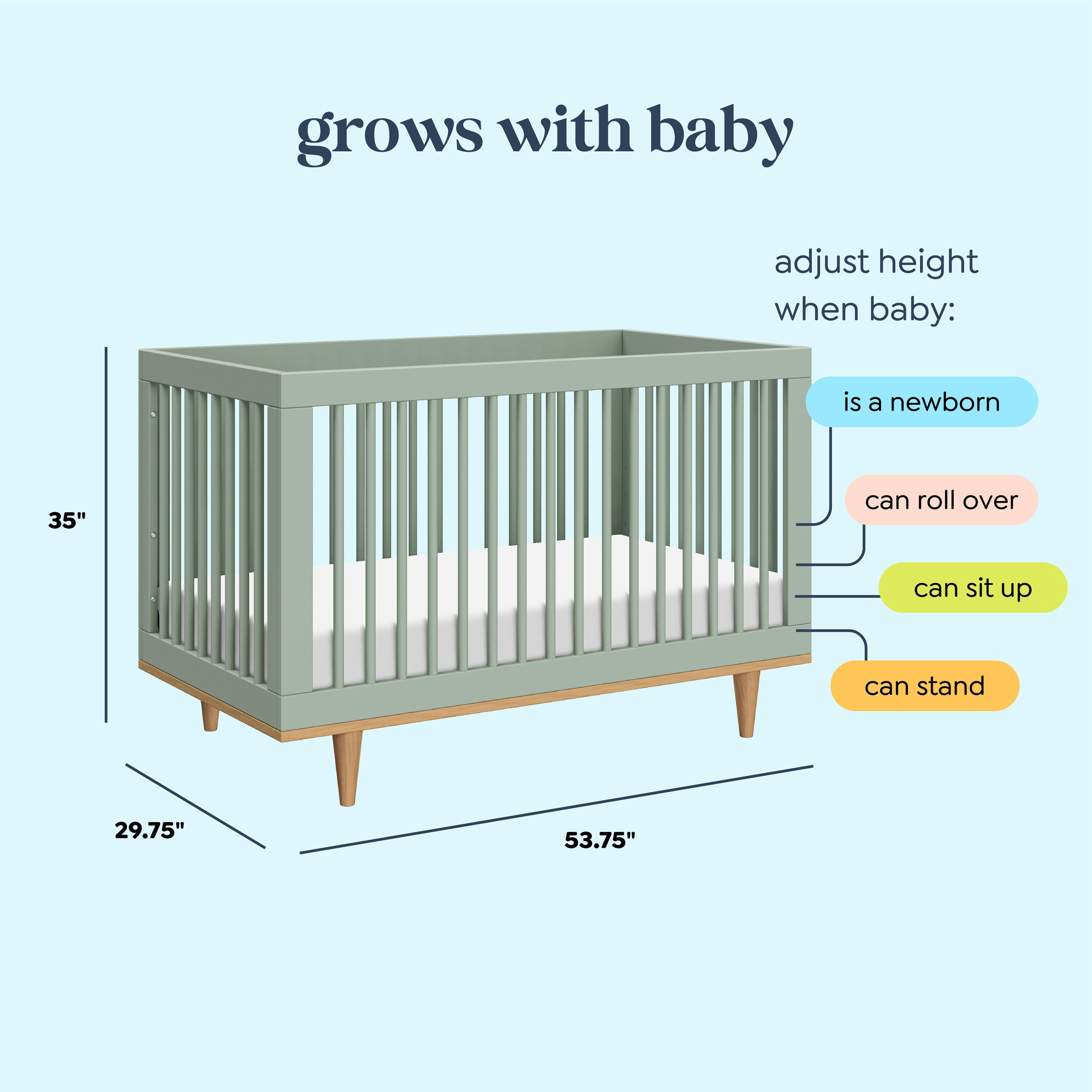 daVinci Marley 3-in-1 Convertible Crib, Light Sage/Honey, large