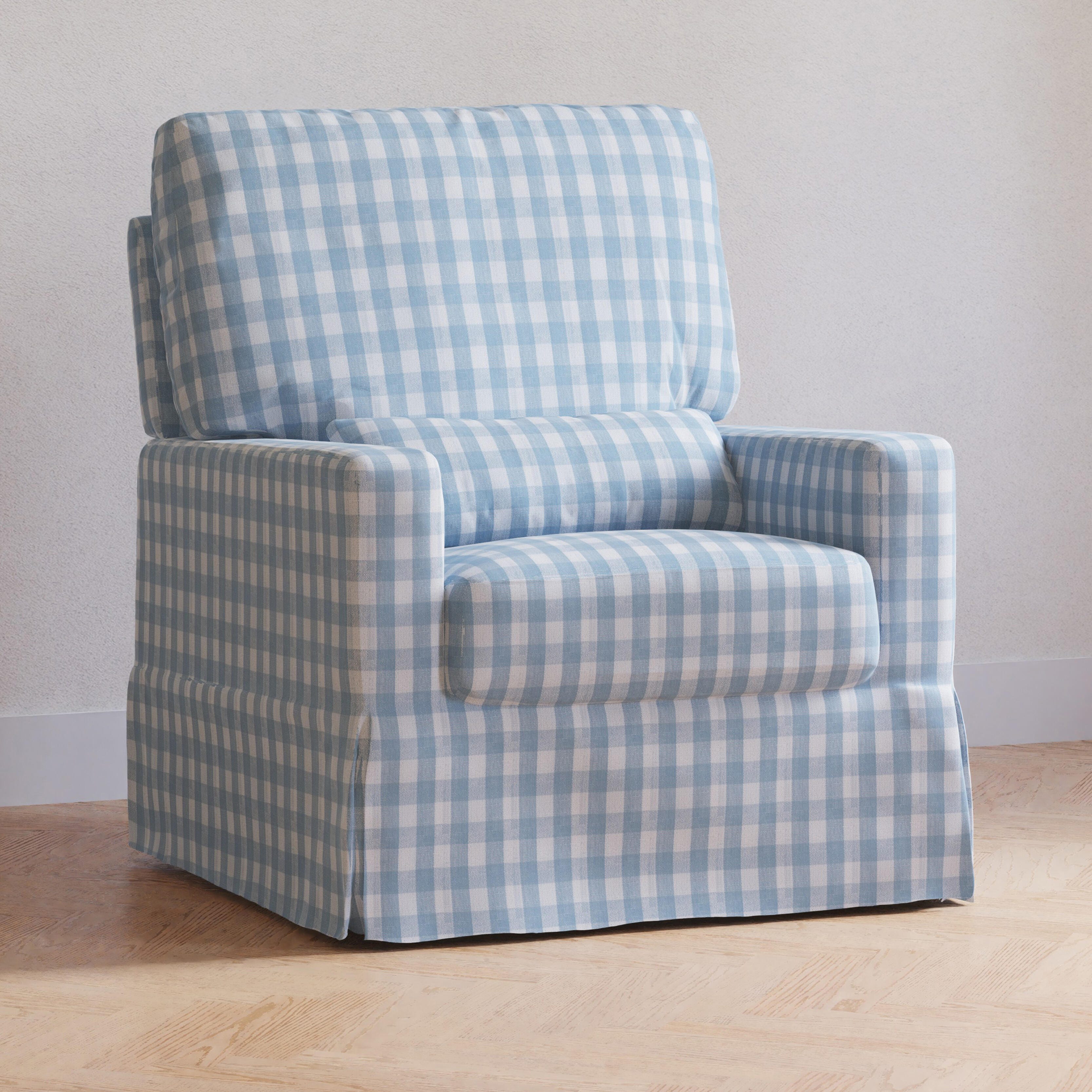 Namesake Crawford Pillowback Comfort Glider, Blue Gingham, large