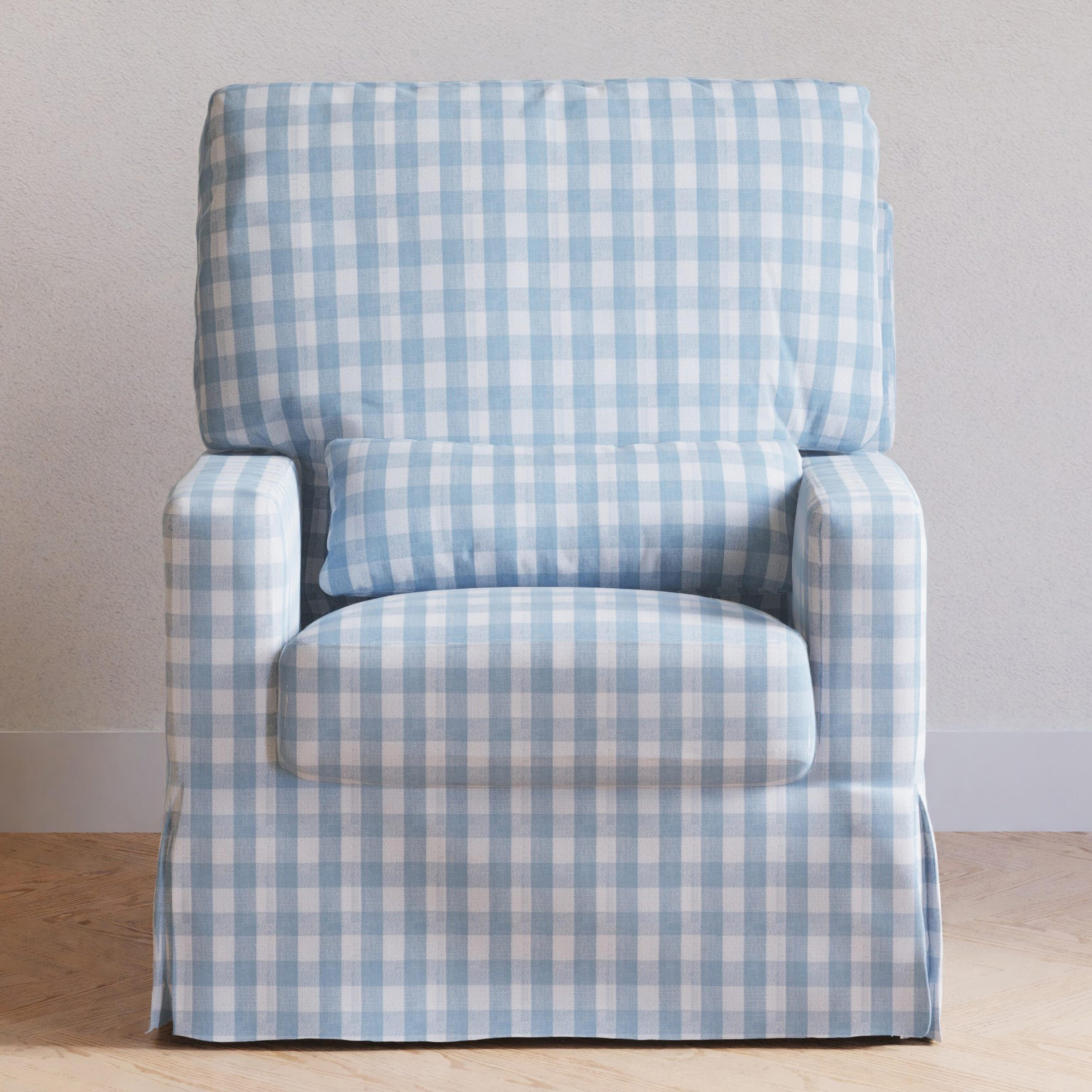 Namesake Crawford Pillowback Comfort Glider, Blue Gingham, large