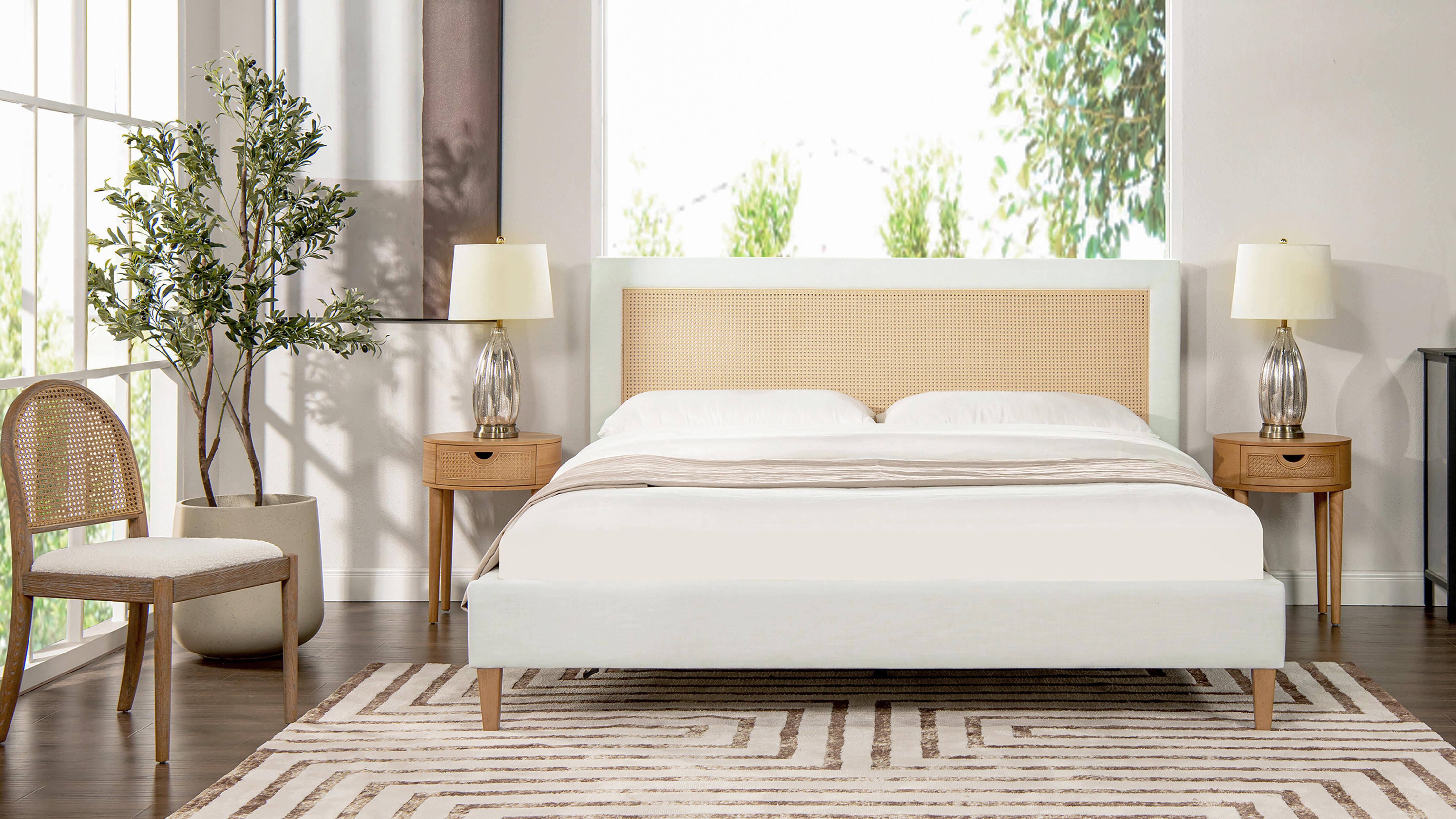 Jennifer Taylor Home Haley King Upholstered Bed, Antique White, rollover