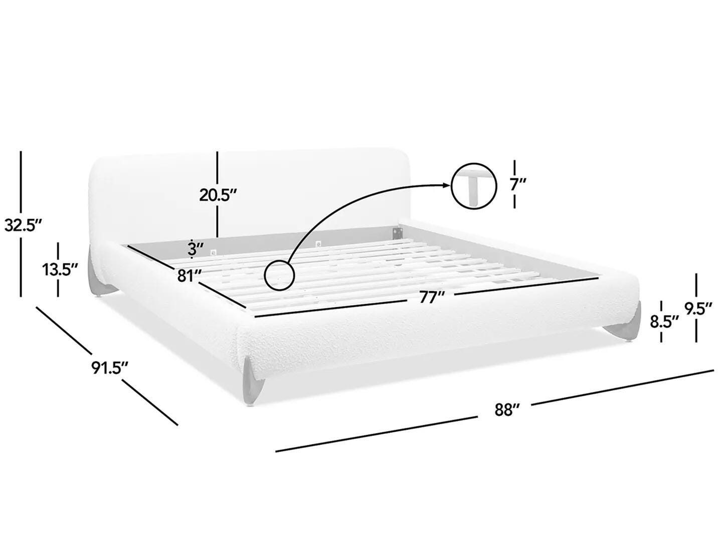 Jennifer Taylor Home Alpine King Upholstered Bed, White, large