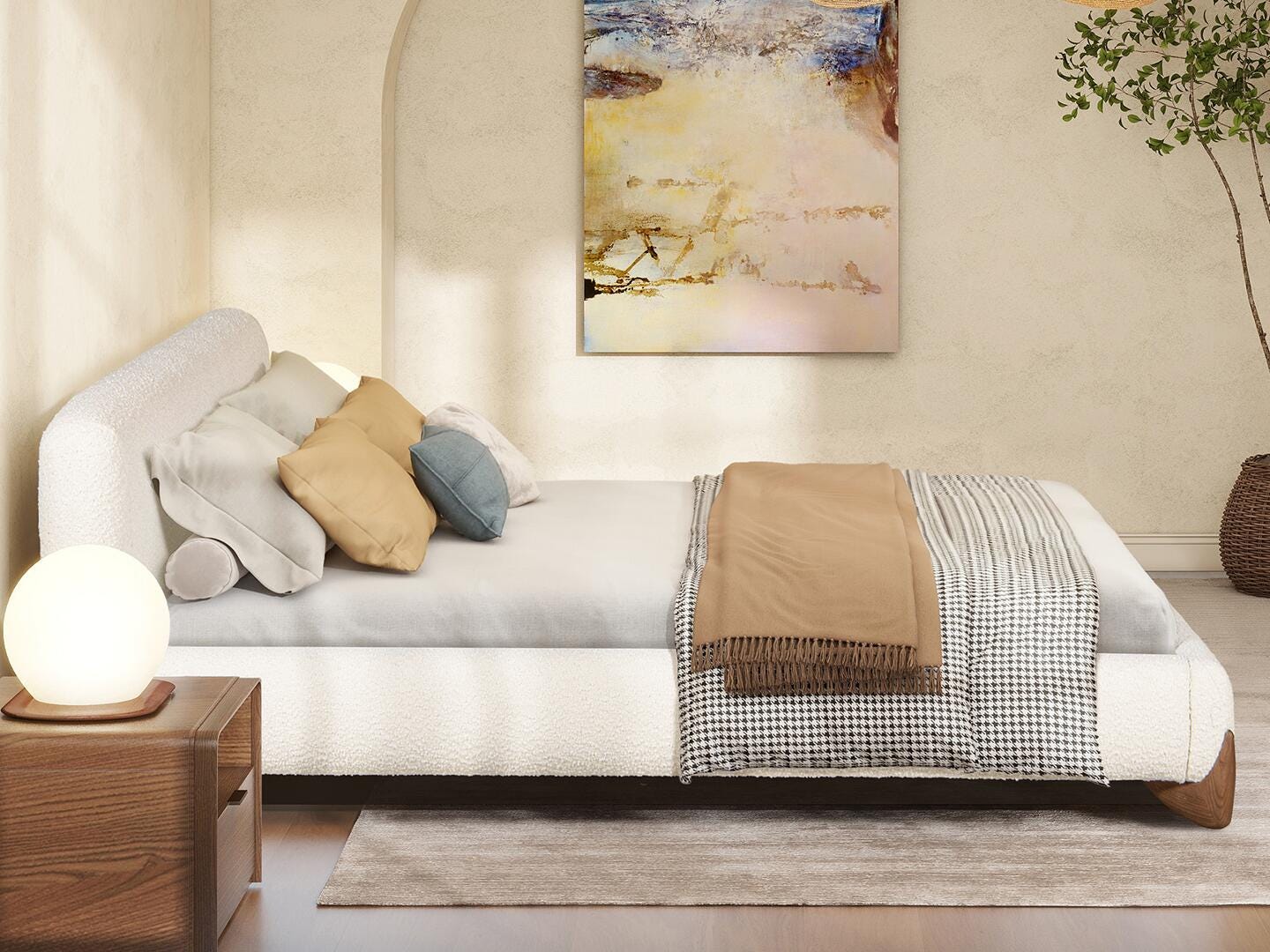 Jennifer Taylor Home Alpine King Upholstered Bed, White, large