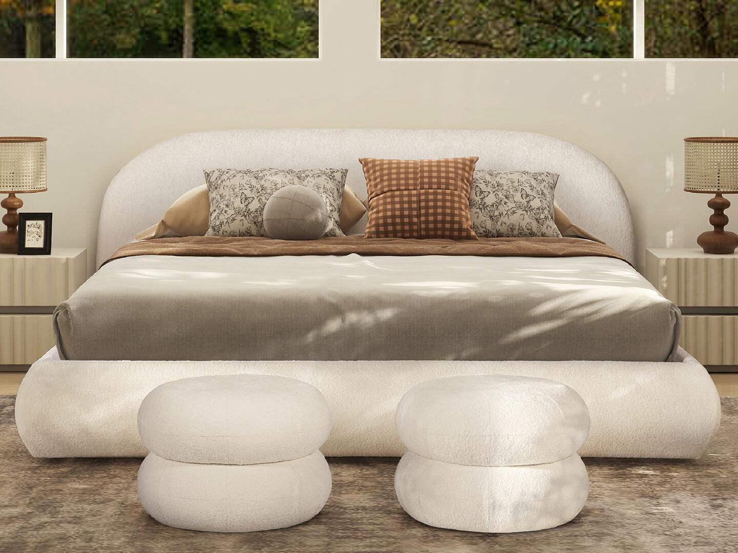 Jennifer Taylor Home Archie King Upholstered Bed, Almond White, rollover