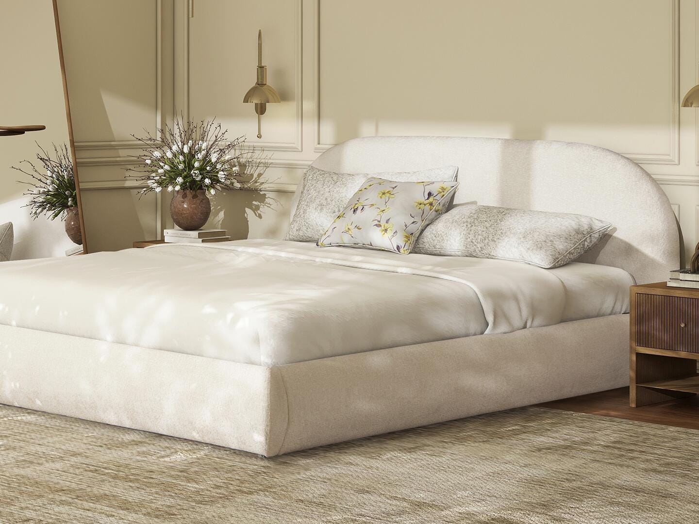 Jennifer Taylor Home Archie King Upholstered Bed, Almond White, large