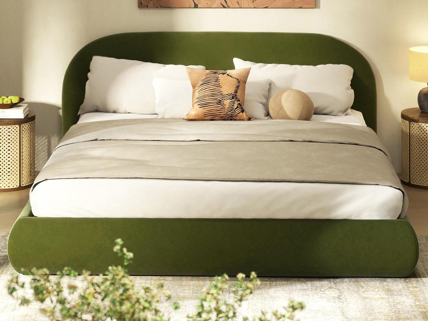 Jennifer Taylor Home Archie King Upholstered Bed, Olive Green, rollover