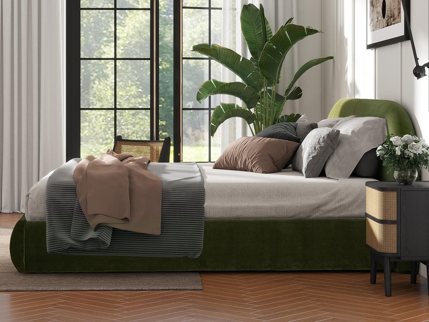 Jennifer Taylor Home Archie King Upholstered Bed, Olive Green, large