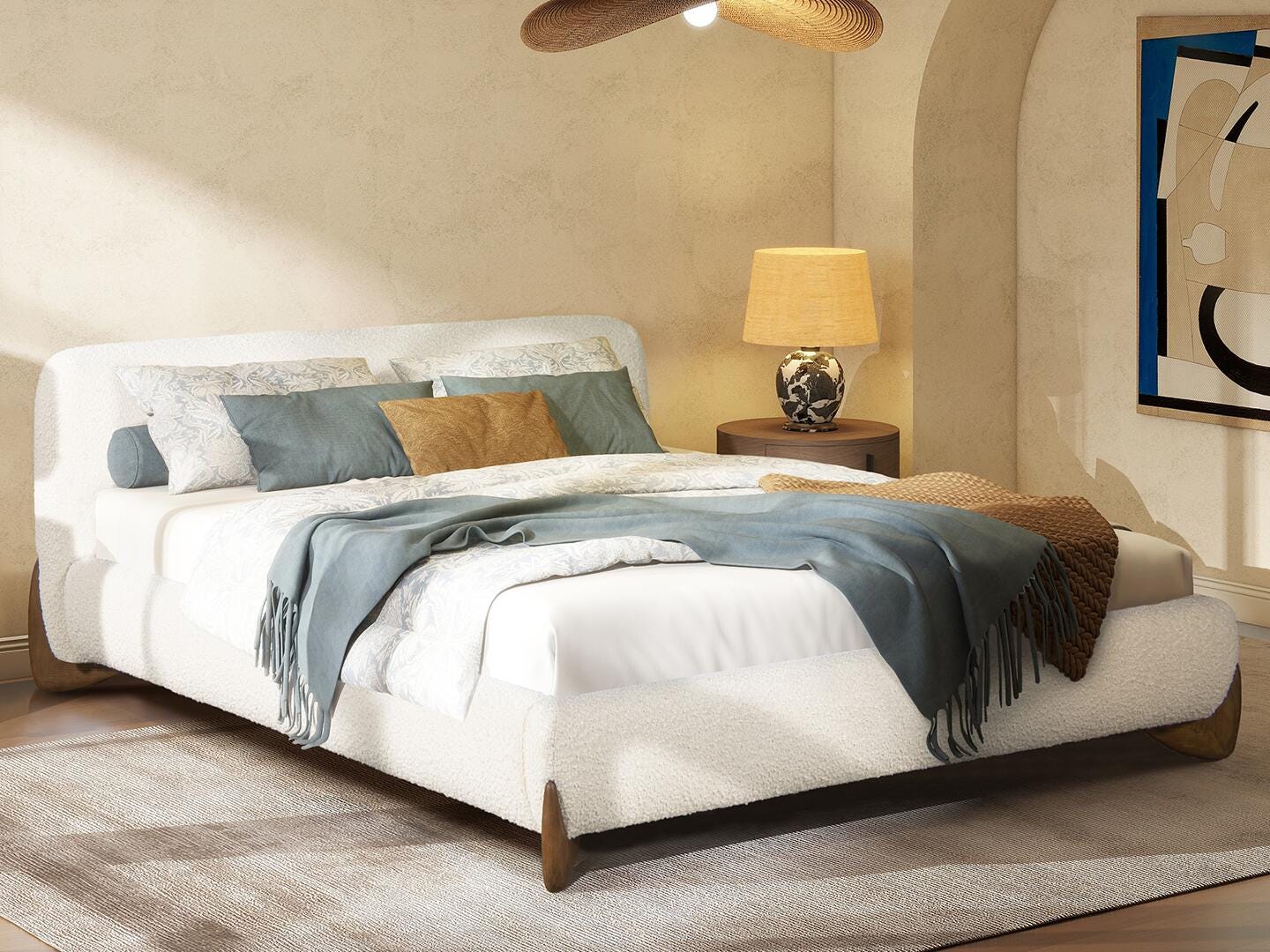 Jennifer Taylor Home Alpine Queen Upholstered Bed, White, large