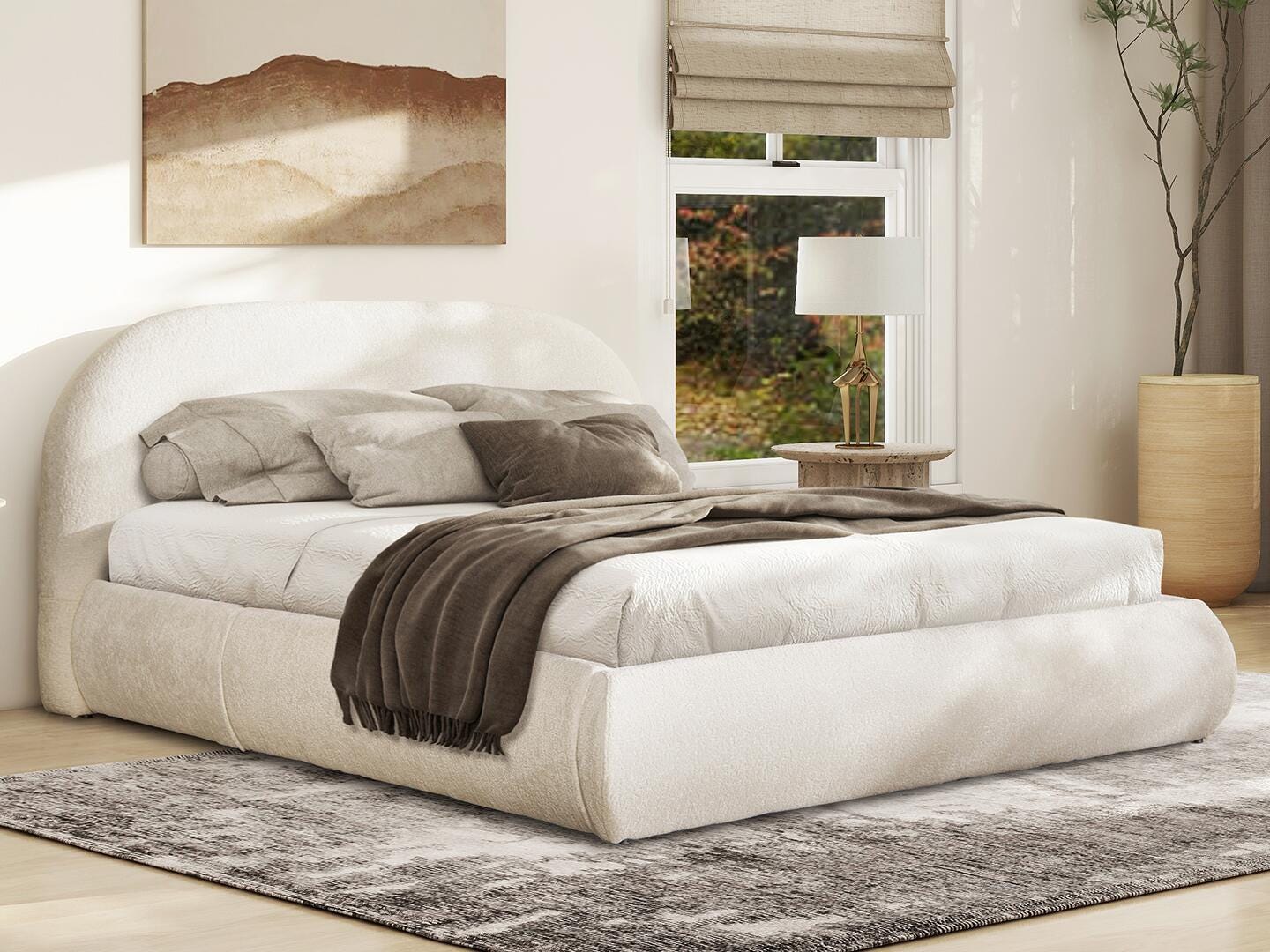 Jennifer Taylor Home Archie Queen Upholstered Bed, Almond White, large