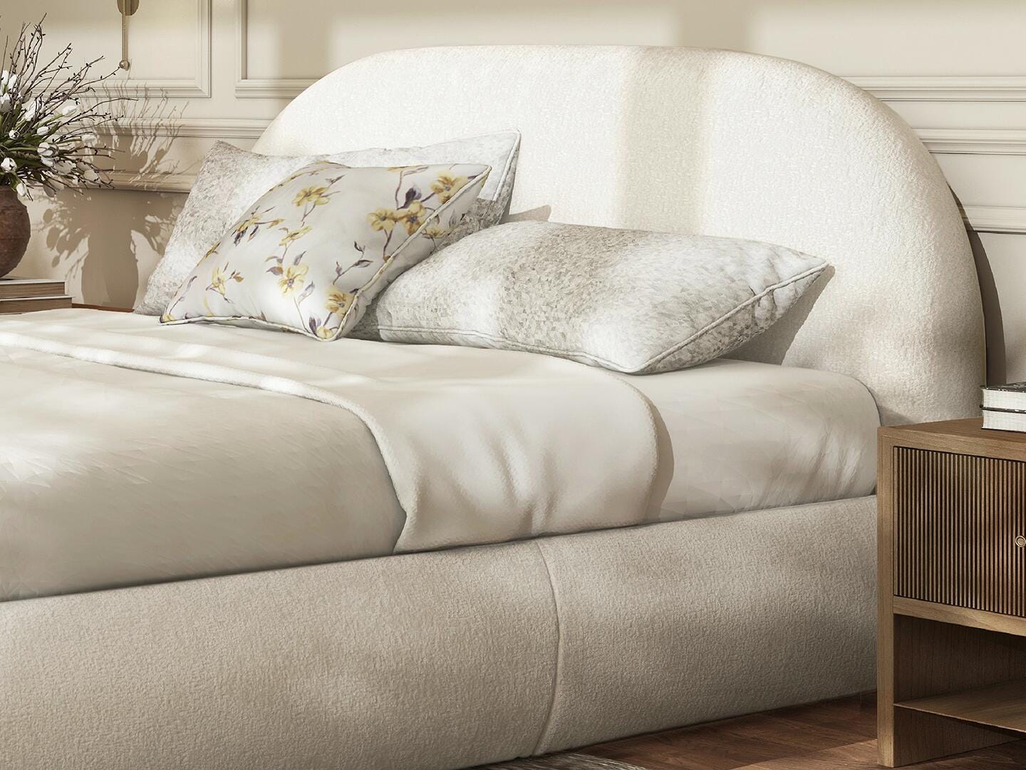 Jennifer Taylor Home Archie Queen Upholstered Bed, Almond White, large