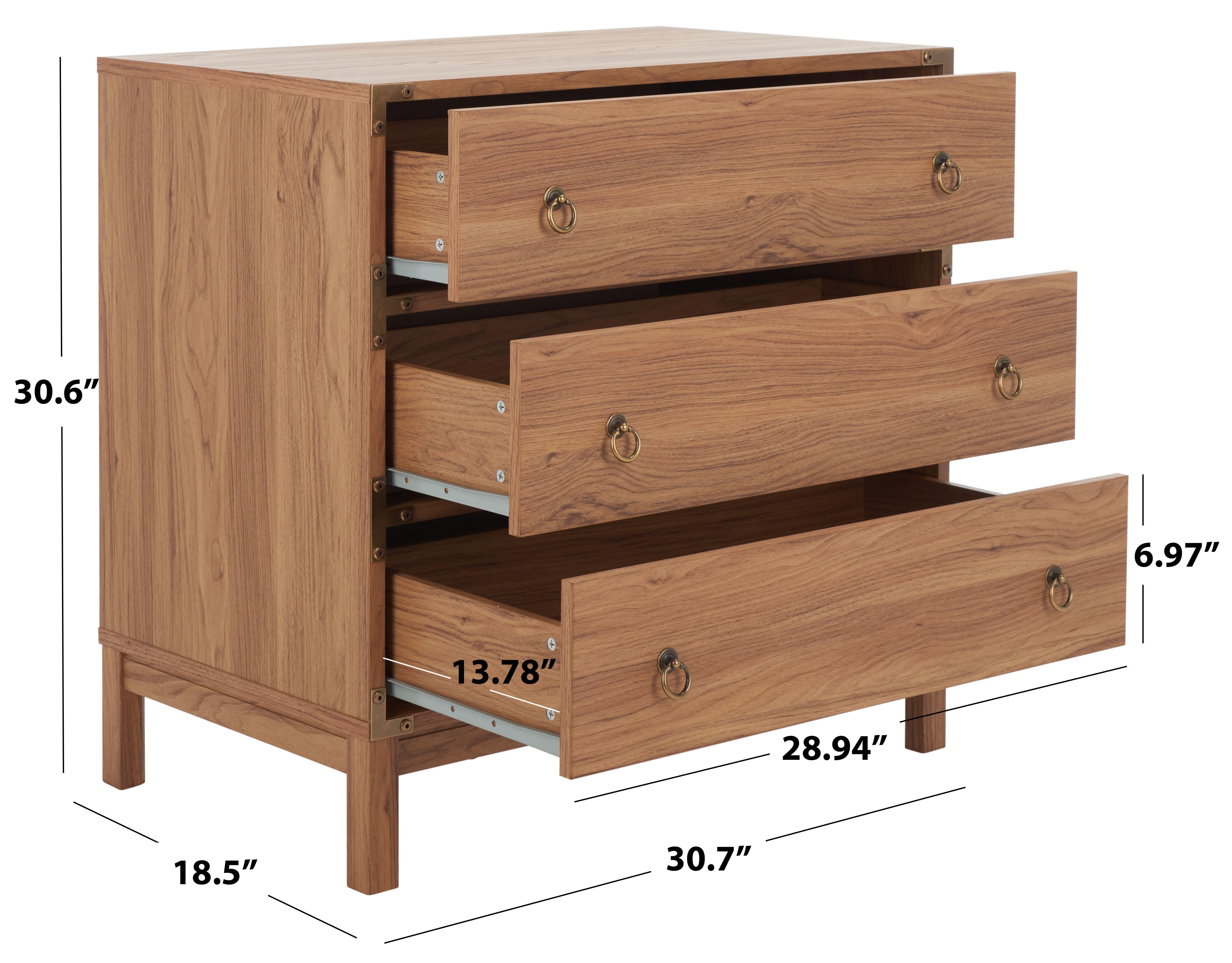 Safavieh Galio 31" 3 Drawer Chest of Drawers, Oak/Gold, large
