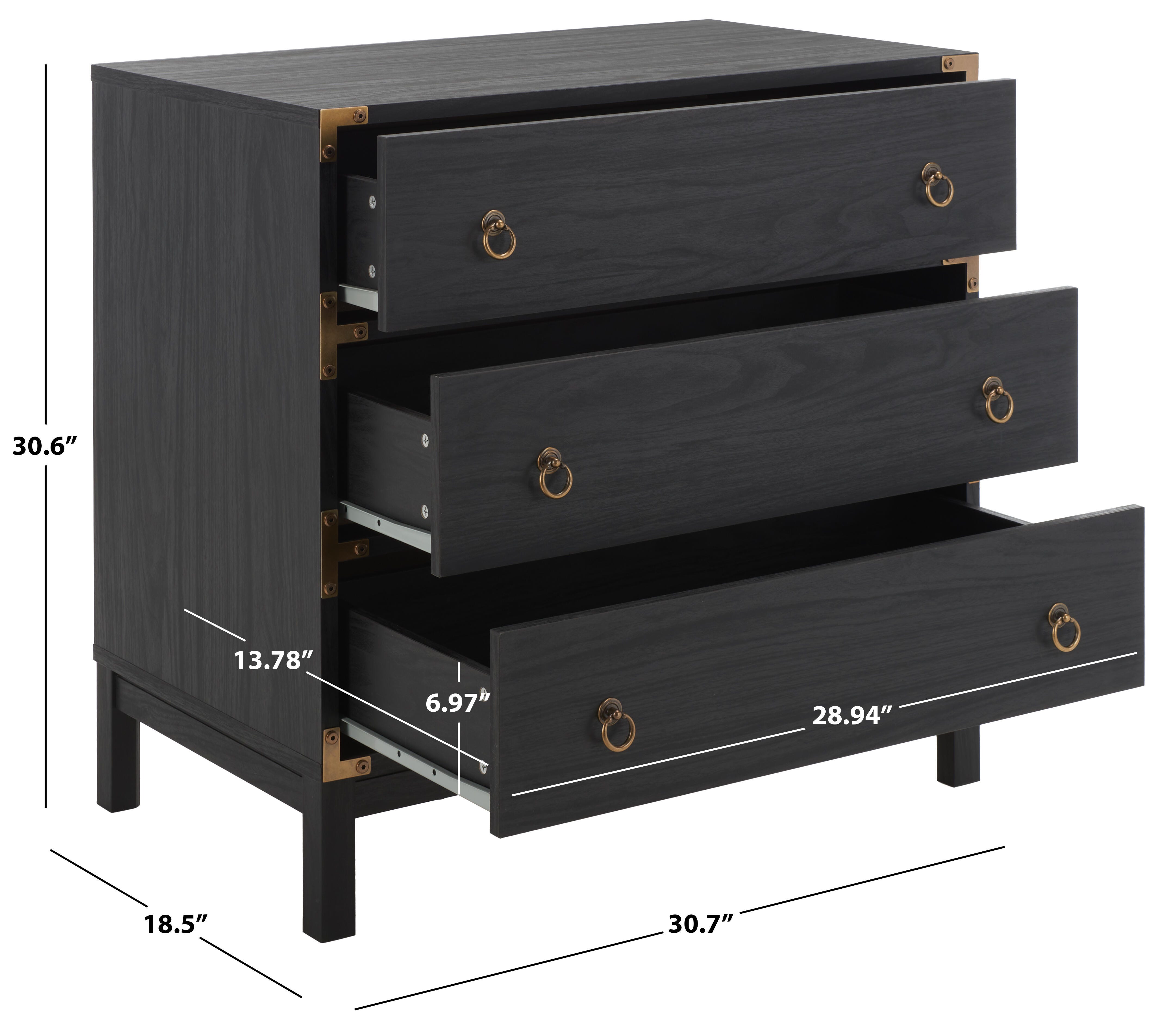 Safavieh Galio 31" 3 Drawer Chest of Drawers, Black/Gold, large
