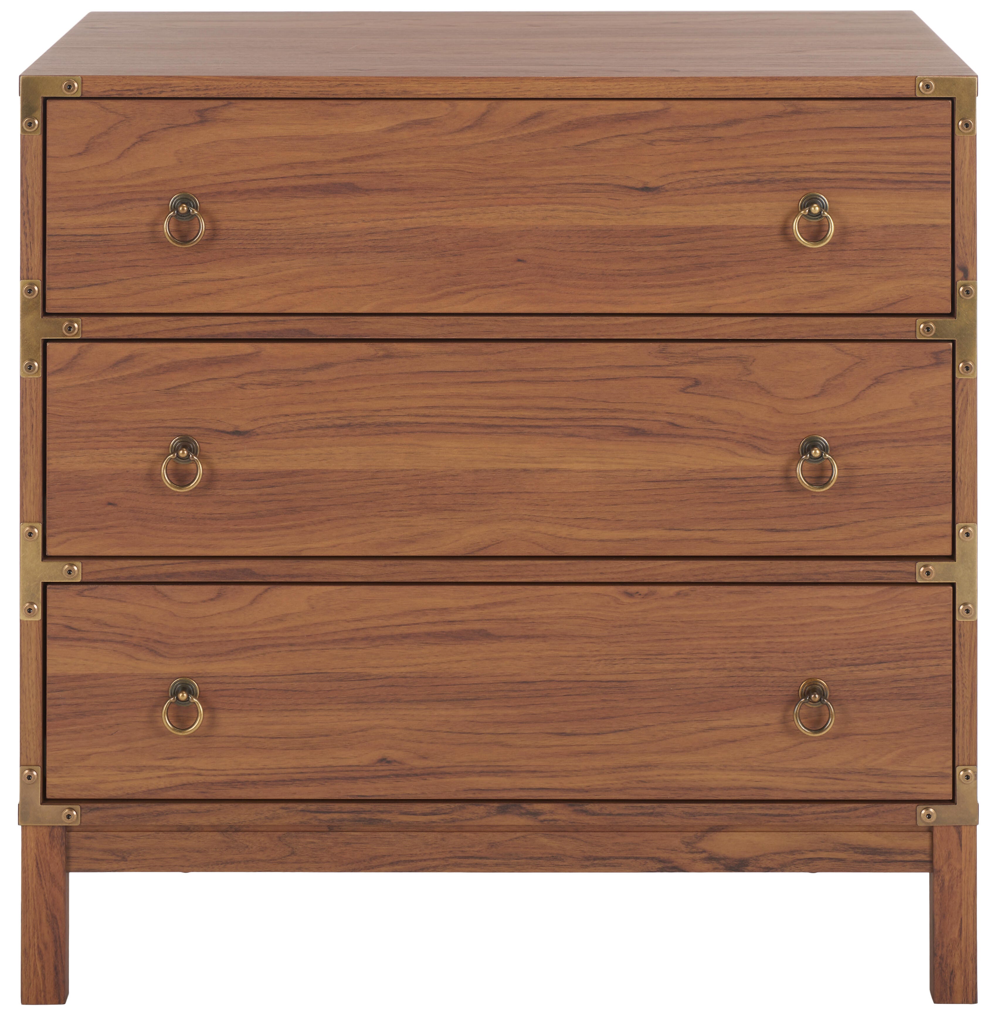 Safavieh Galio 31" 3 Drawer Chest of Drawers, Walnut/Gold, large