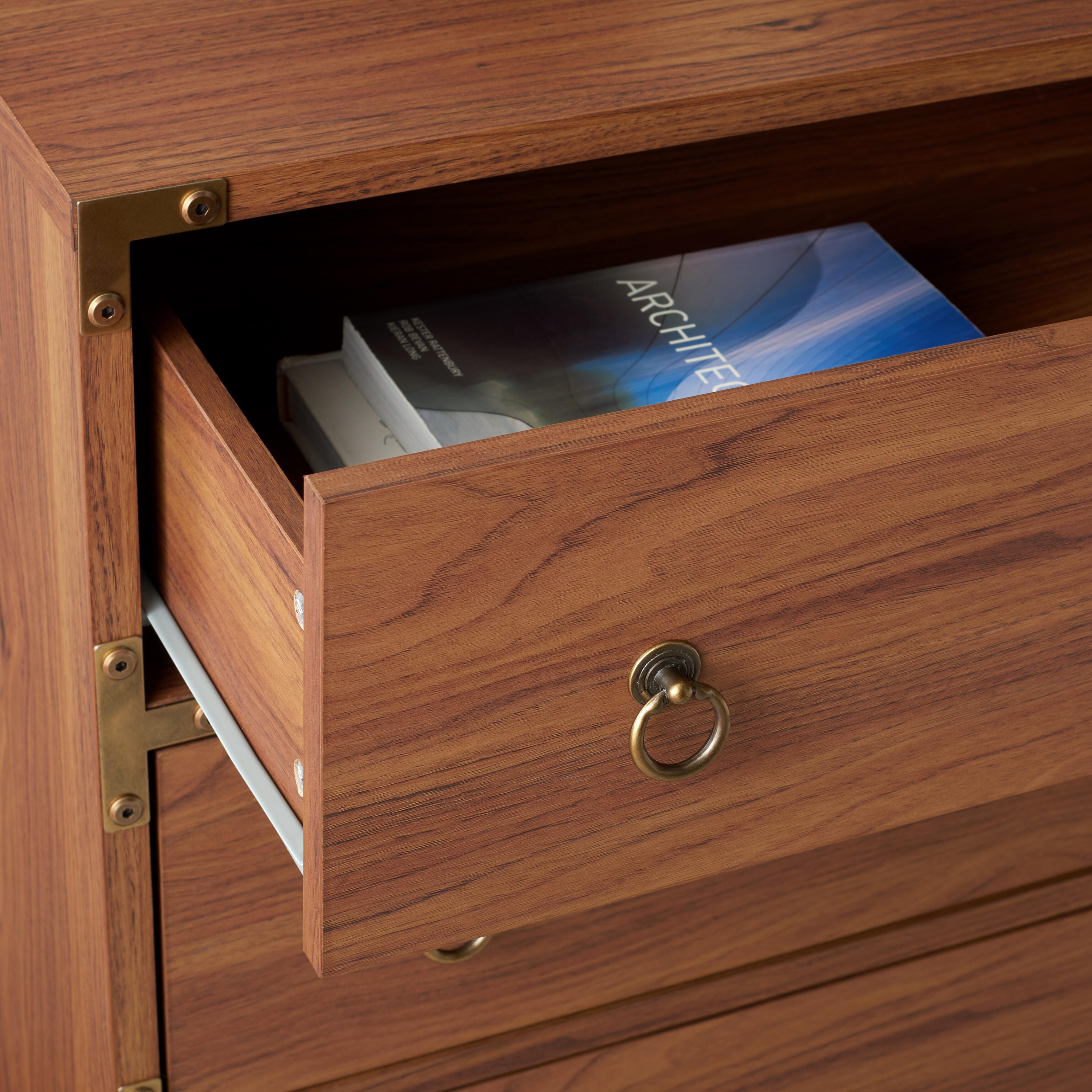 Safavieh Galio 31" 3 Drawer Chest of Drawers, Walnut/Gold, large