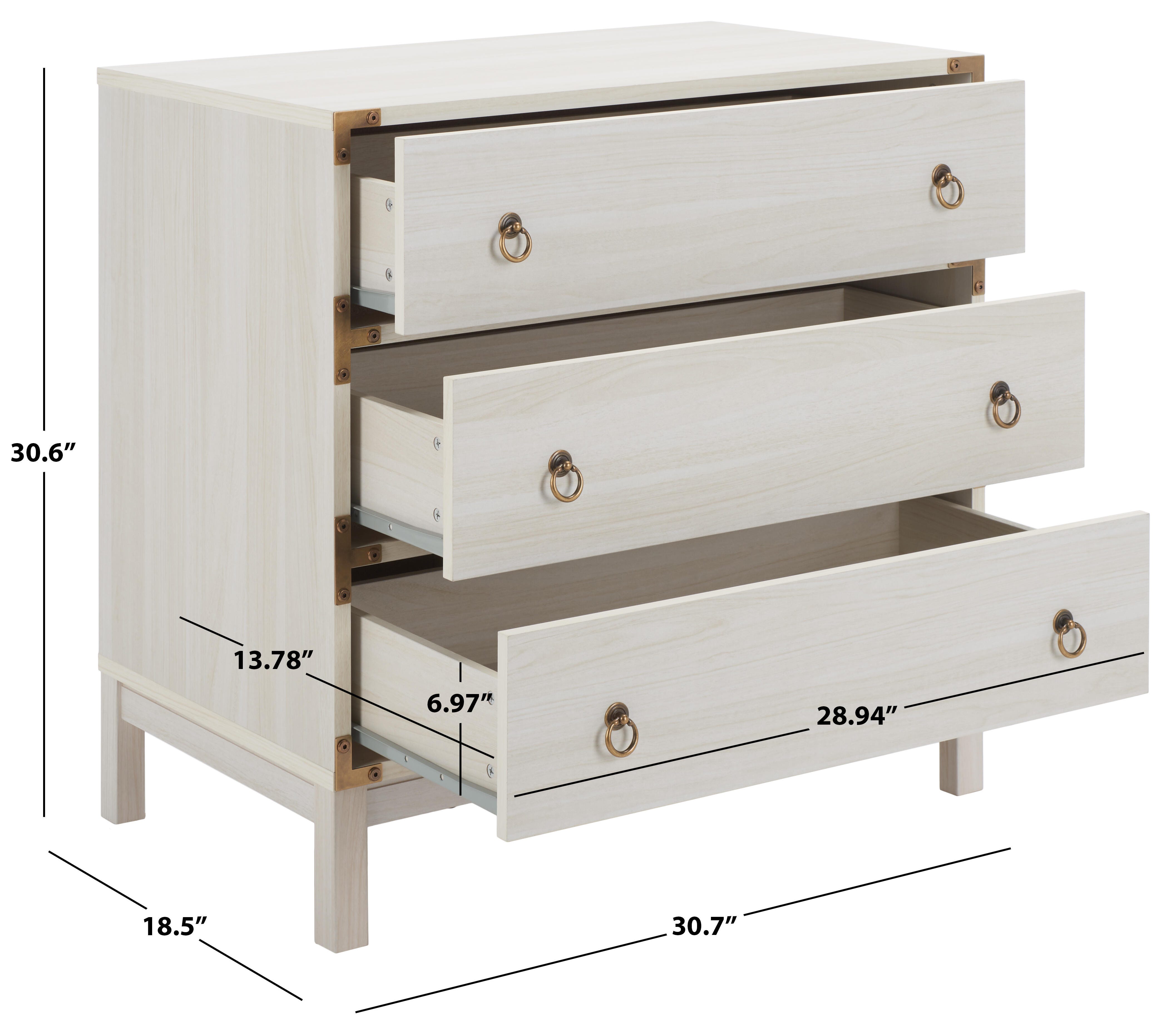 Safavieh Galio 31" 3 Drawer Chest of Drawers, Bleached White/Gold, large